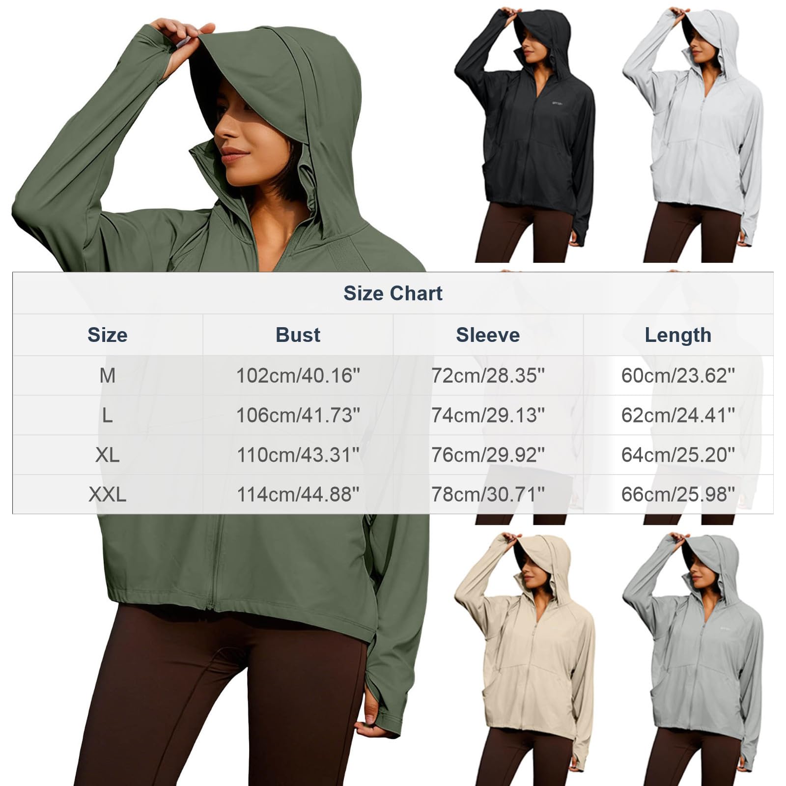 Upf 50+ Kapuzenjacke Damen Uv Sportjacke Atmungsaktive Schnelltrocknend Jacke Mit Kapuze Stretch Sommerjacke Angeln Sonnenschutz Laufjacke Dünne Einfarbige Rashguard Dry Fit Sonnenschutzkleidung M-XXL