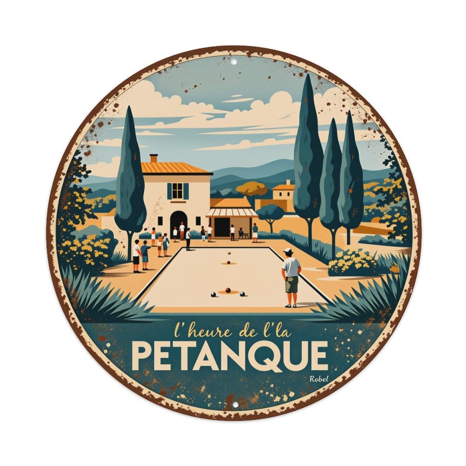 Rural Scene Petanque Game Landscape Tin Sign Vintage Style Home Bar Garden Wall Plaque Decor Metal Poster 8x12 Inch