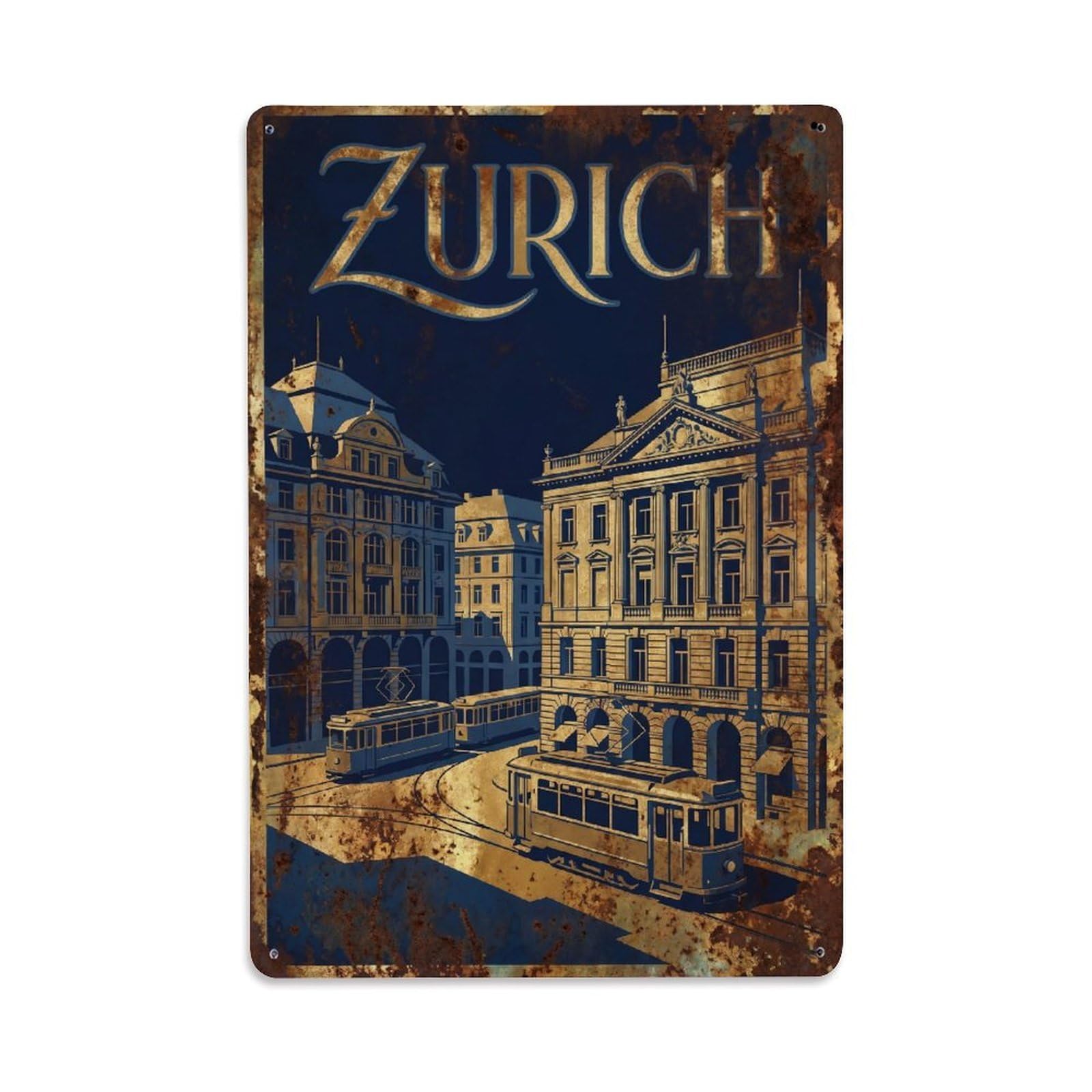 Este 8X12inch Style Vintage Travel Zurich Switzerland Significant Metal Tin Sign