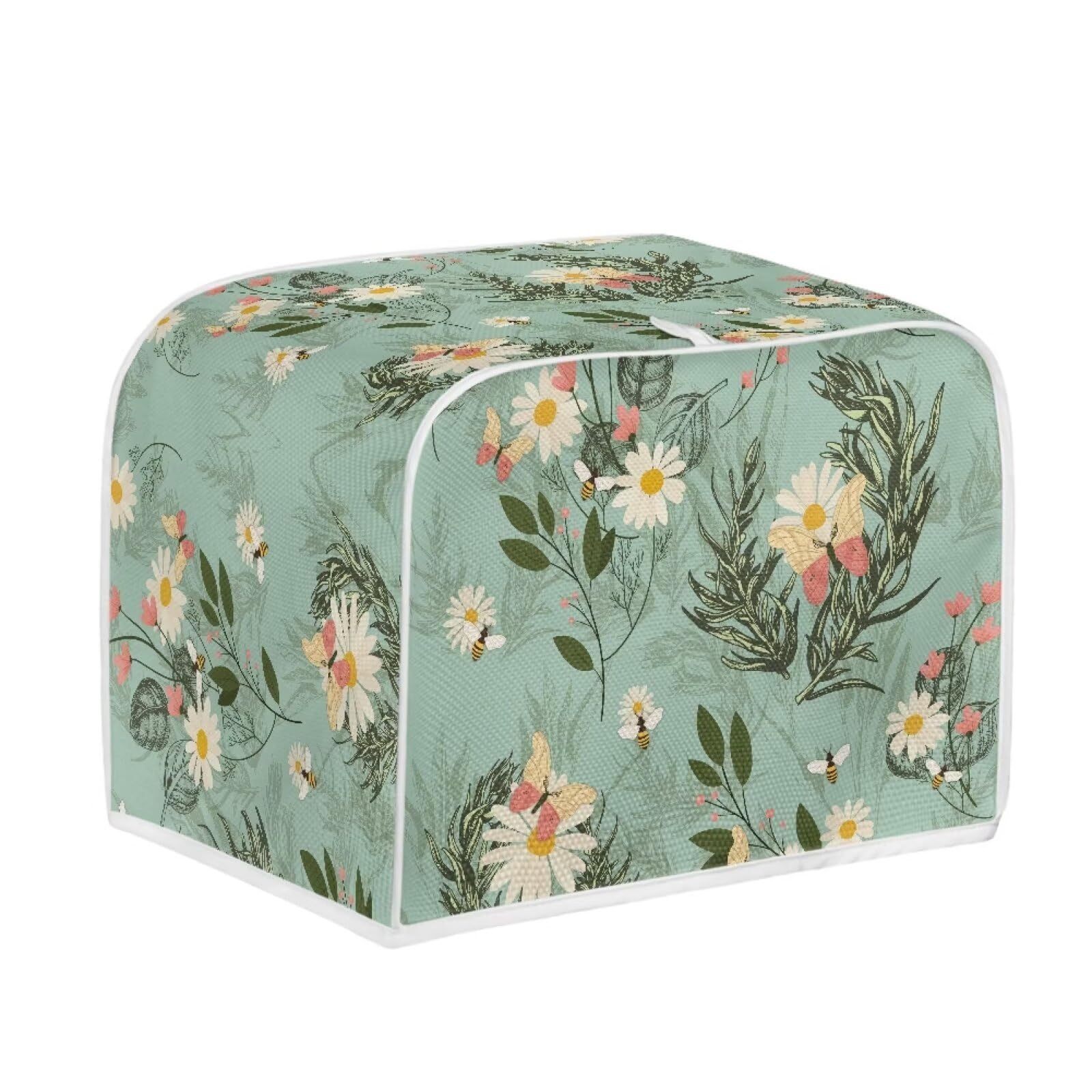 Toaster Dust Cover 2 Slice, Microwave Toaster Oven Grill Stain Resistant Dustproof Kitchen Small Appliance Cover with Top Handle, Daisy Bee Leaf Blue
