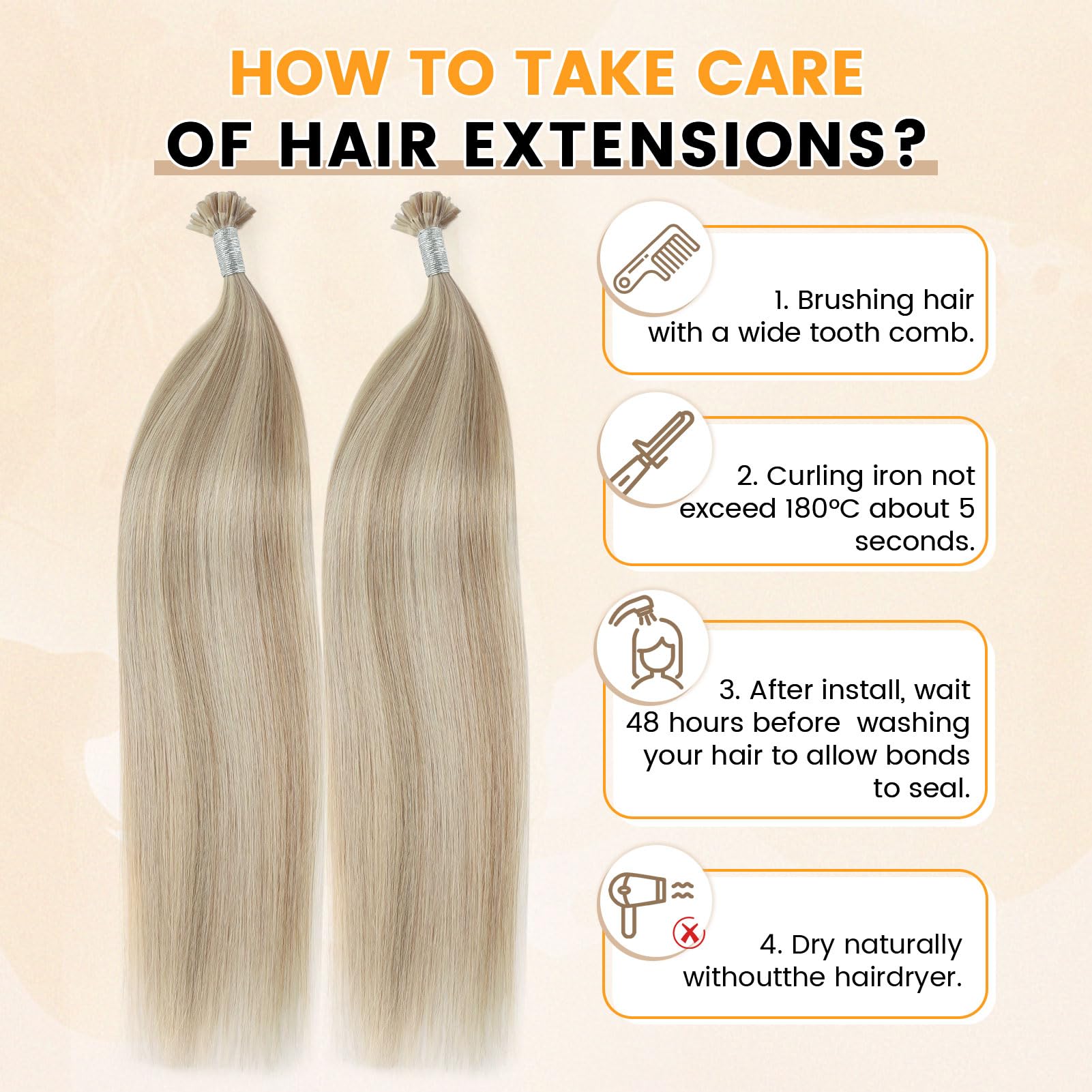Yuniffe U Tip Real Human Hair Extensions - Hot Fusion, Remy Straight, Keratin, Ombre Honey Blonde to Medium Blonde, 20 inch, 50g/50s - Image 4