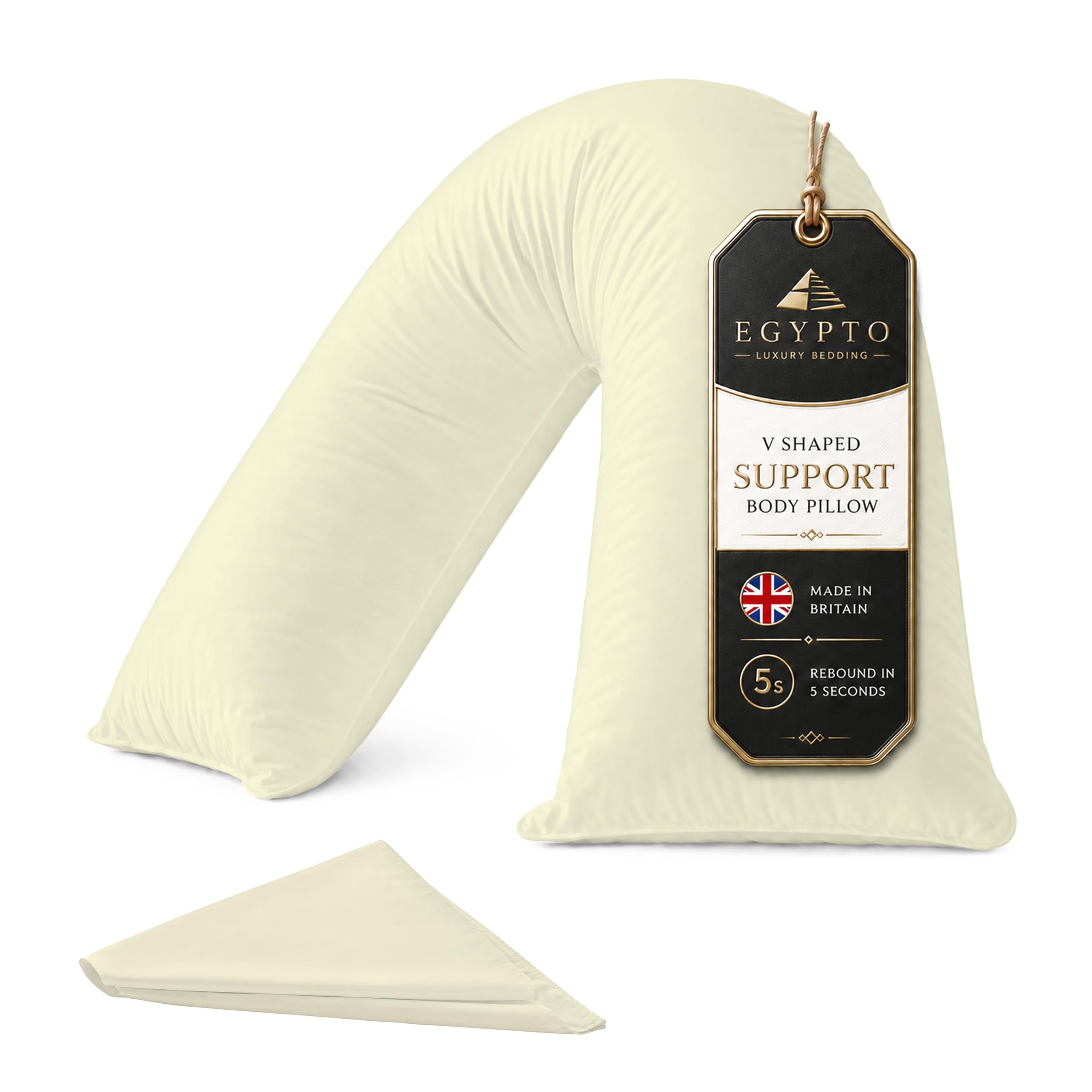 EGYPTO Orthopaedic V Pillow with Pillowcase | Anti-Allergy V Shaped Pillows for Neck & Back | Ideal for Pregnancy, Nursing & Recovery Triangle Pillow (Cream) — image 1