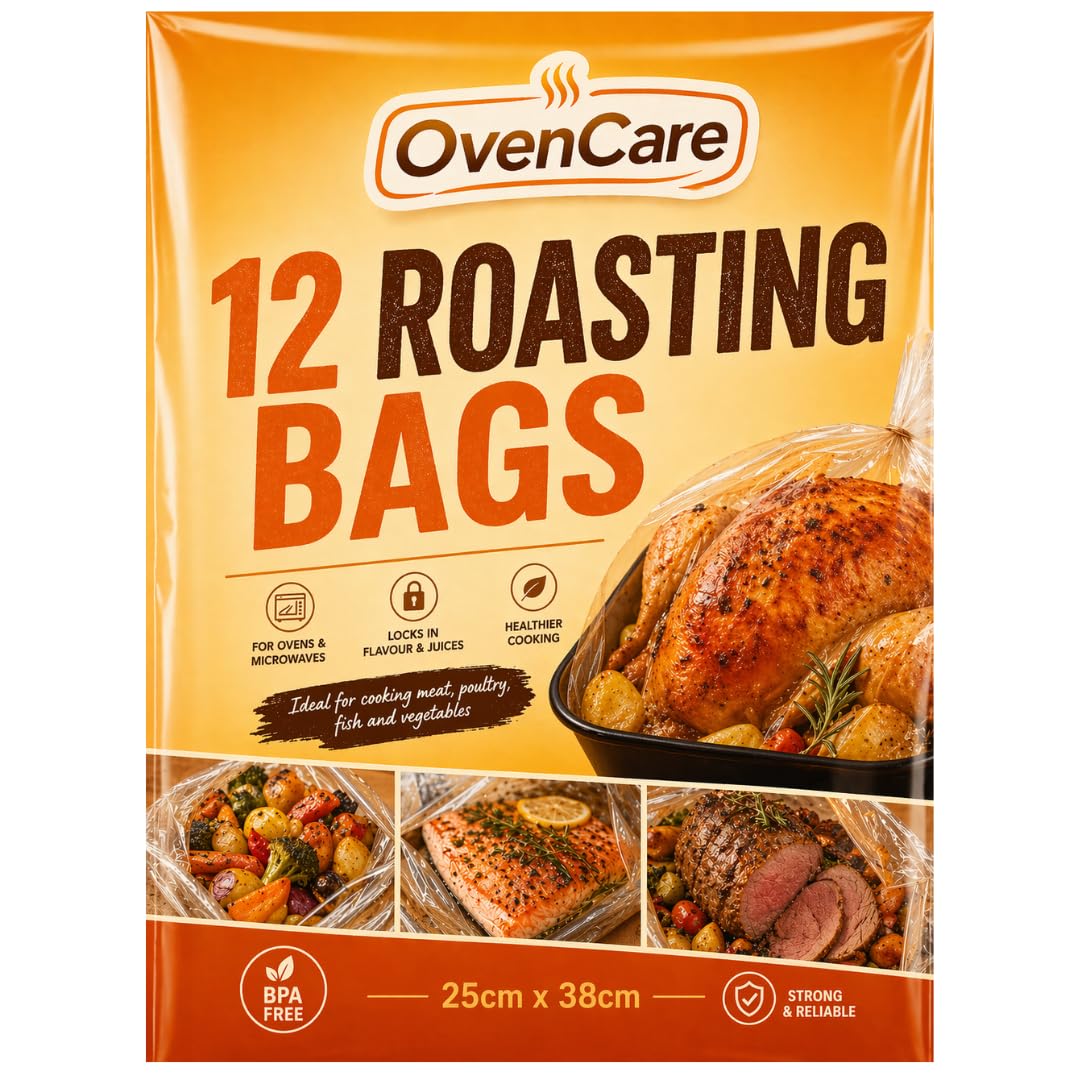 Lnd Gifts Clear Roasting Bags - Large Cooking Bags Roasting Bags Pack Of 12, Flavour Seal Roast Bags With Ties 38 X 25Cm Perfect For Oven Use And Microwave Use