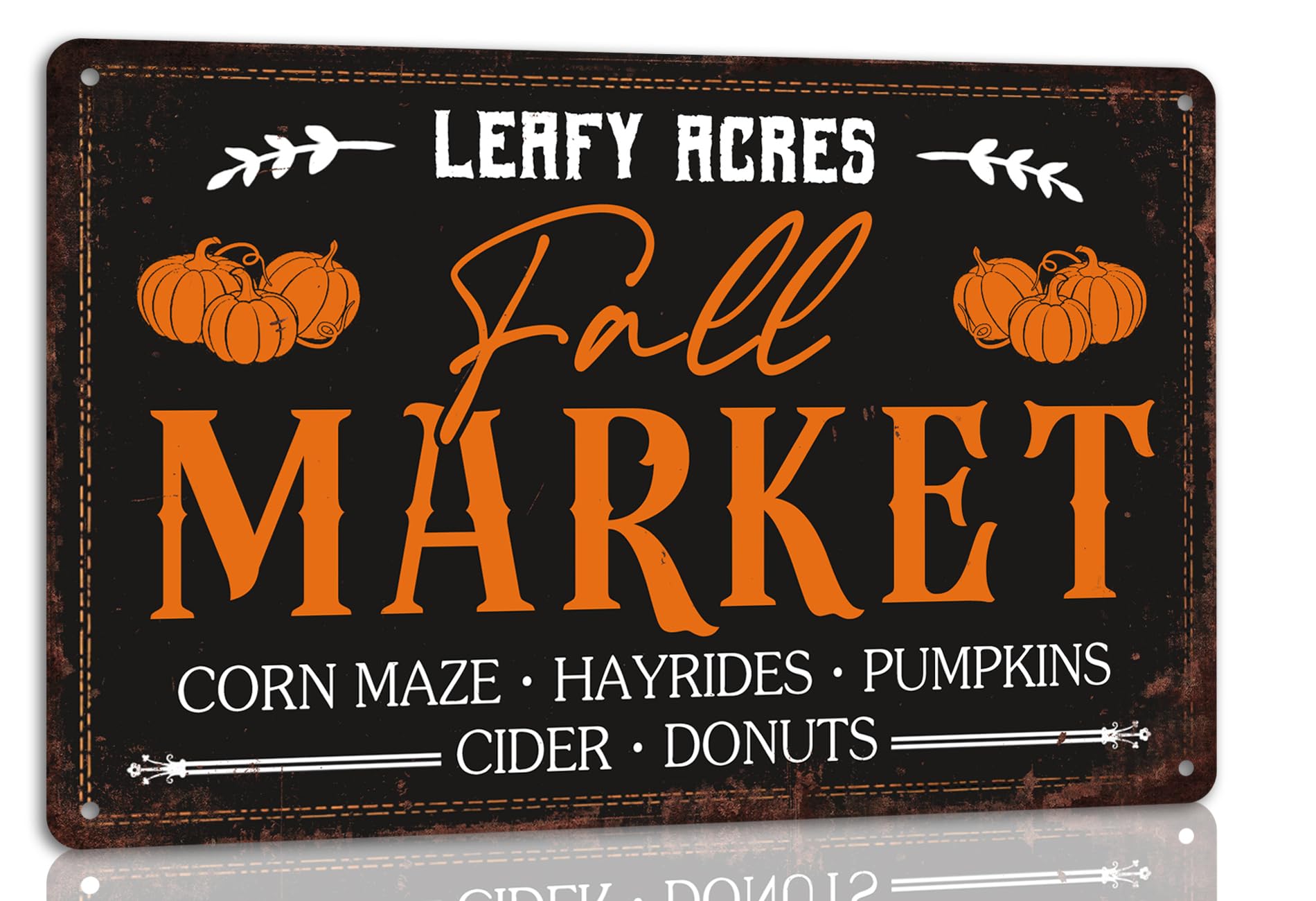 SMAZDFXX Leafy Acres Fall Market Halloween Metal Tin Sign Wall Art for Farmhouse Home Cafes Haunted House Halloween Holiday Party Decor 5.5"x8"