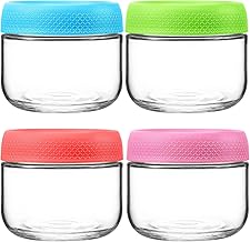 300ml Borosilicate Glass Jars with Lids - Freezer to Oven Safe, Airtight Meal Prep Containers for Overnight Oats, Snacks, Coffee, Microwave & Dishwasher Safe (4)