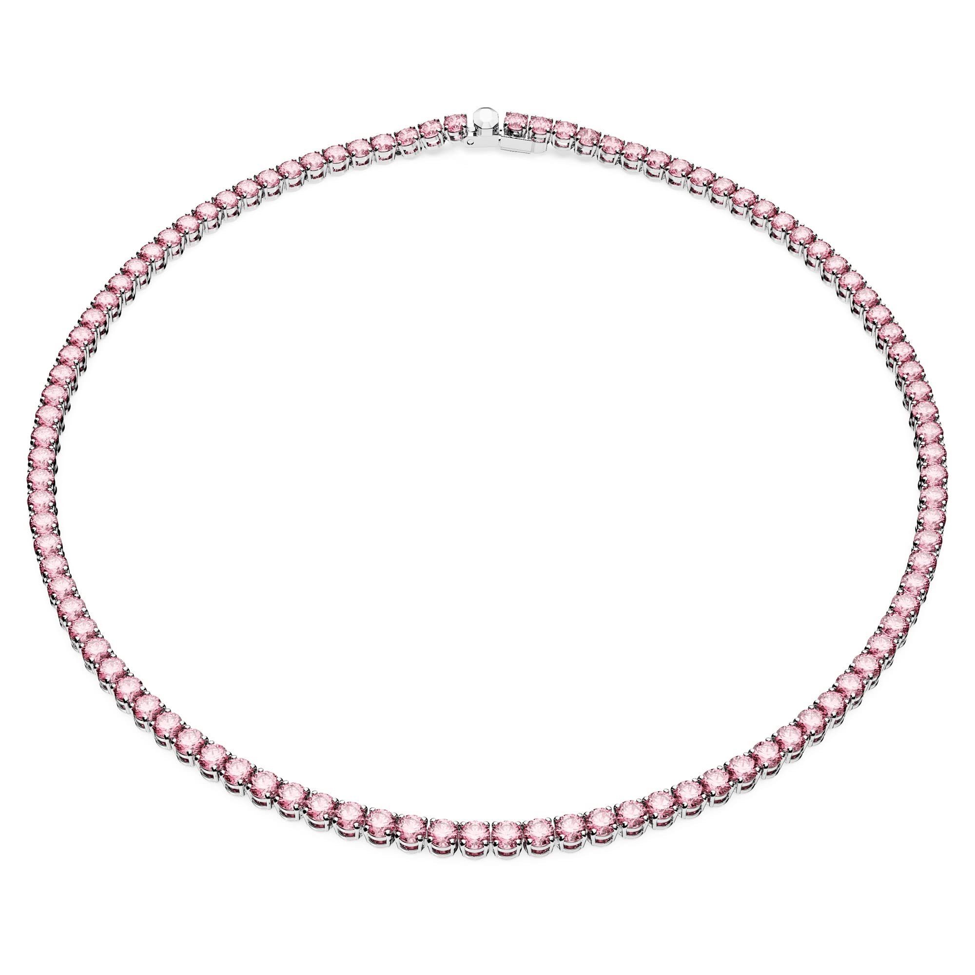 Swarovski Matrix Tennis necklace, Round cut, Pink, Rhodium plated