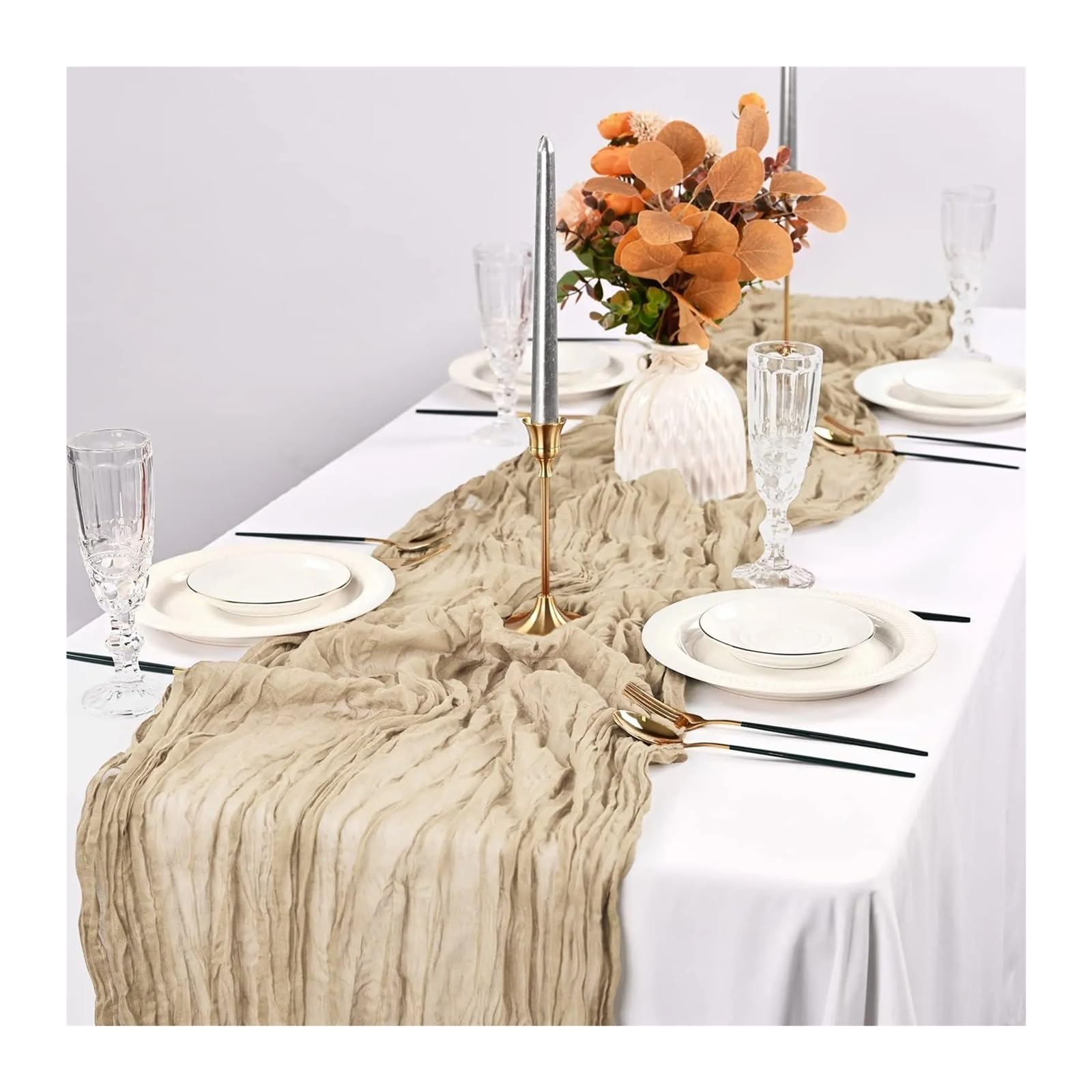 Cotton Table Napkins, Cheesecloth Gauze Table Runner Multicolor 10 Pcs Multiple Sizes(Champagne,10PCS 90X400cm)