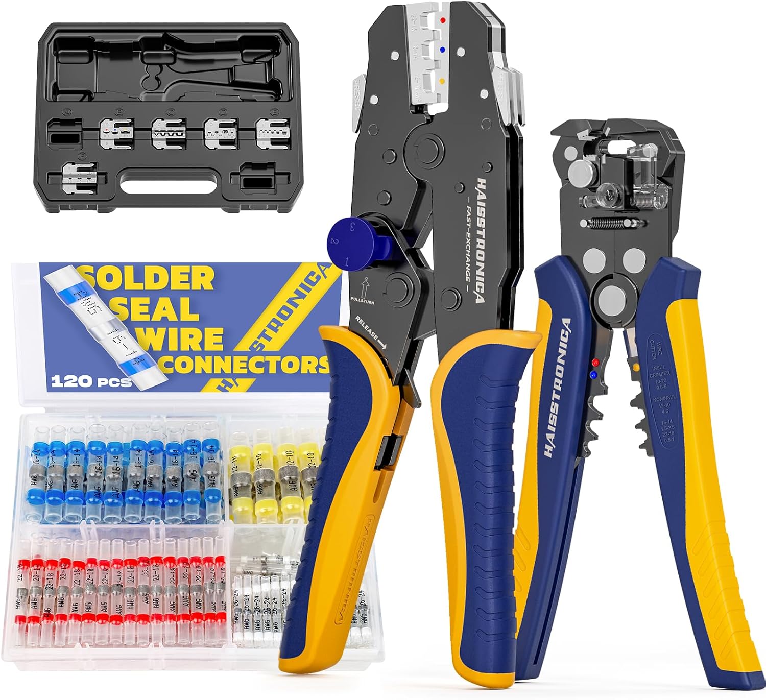 haisstronica 8PCS Rapid Replace Ratchet Crimping Tool Set+120PCS Solder Seal Wire Connectors