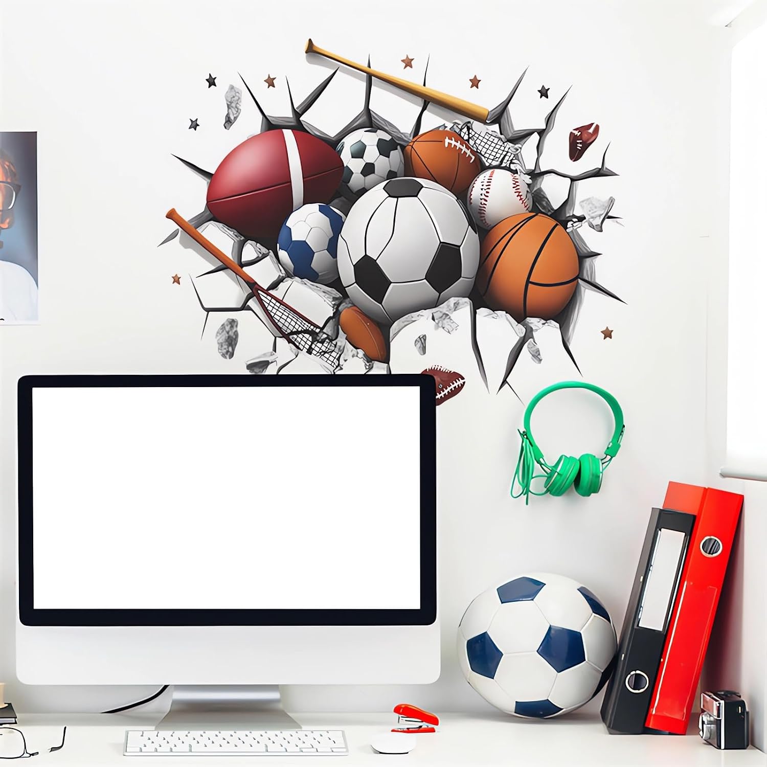 Broken Wall Balls Wall Stickers Sports 3D Wall Art Decals image 5