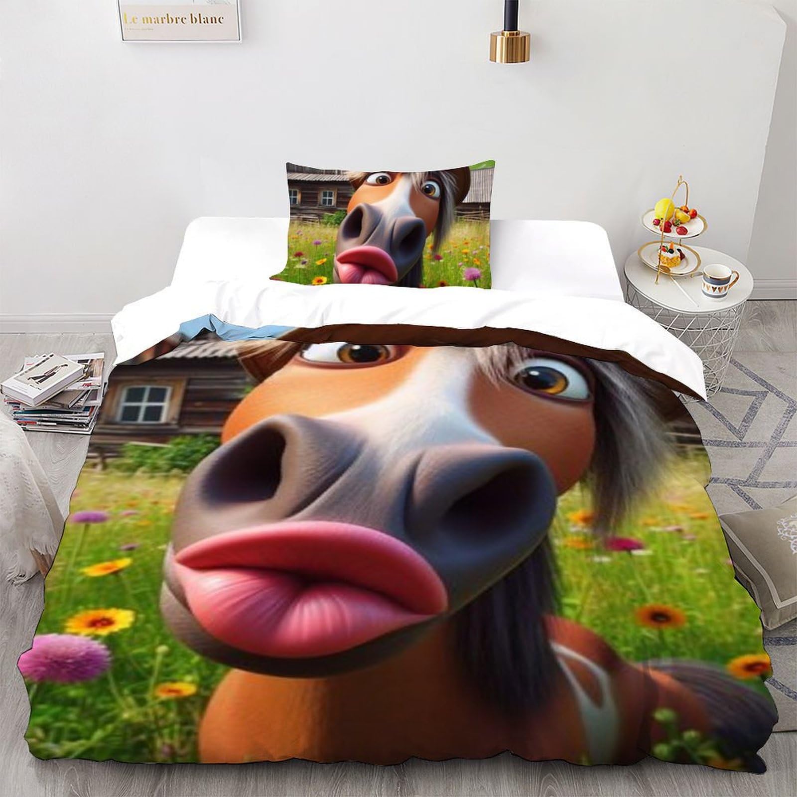 Housse de couette poney 135x200cm pour chambre de garçon