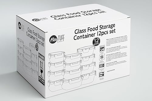 Miniatura 7 de Juego de 24 recipientes de almacenamiento de alimentos (12 herméticos y 12 tapas), recipientes de vidrio para preparación de comidas, fiambrera, sin