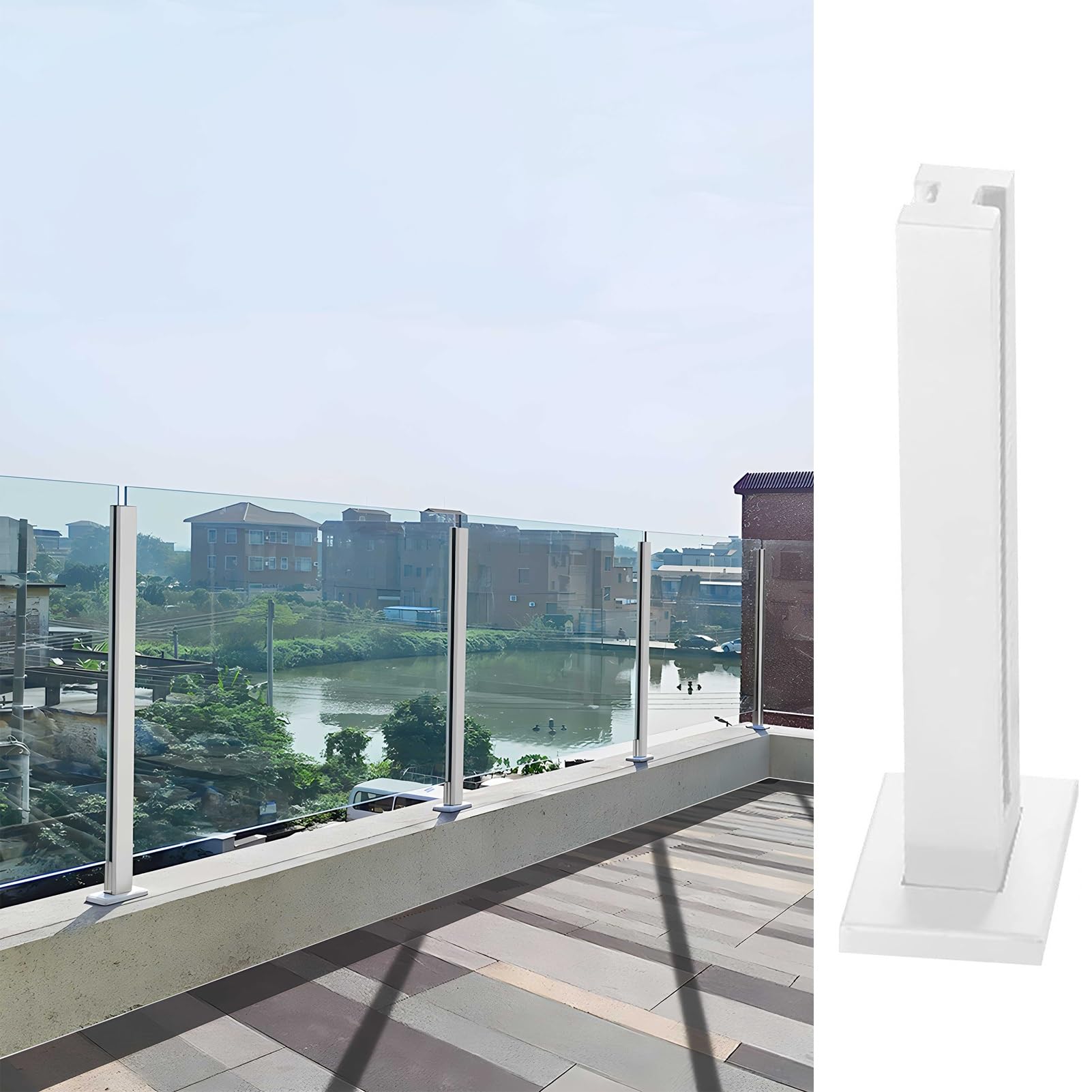 Gyeqxkt White-Mid Post Modern White Glass Railing Post For Patios & Terraces Stylish Hardware For Glass Balustrades & Handrails Durable Staircase Glass Mounts Elegant Design