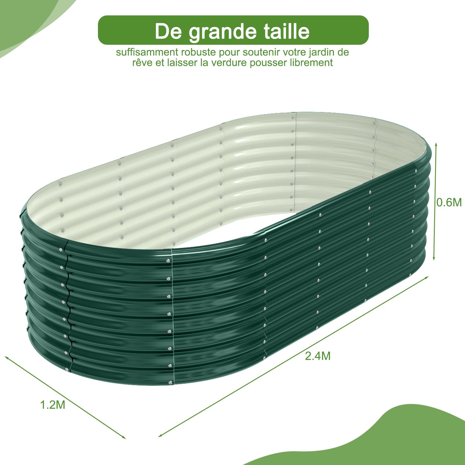 LEADZM Potager surélevé en métal 240x120x60 cm - Ensemble galvanisé avec Base Ouverte, Très Grande Surface de Plantation Carre Potager - pour légumes, Herbes, Fleurs - Vert foncé