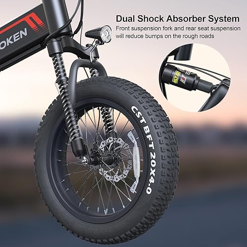 Miniatura 5 de Wooken Bicicleta eléctrica, 20 pulgadas de neumáticos gruesos para adultos, bicicleta eléctrica plegable de 500 W con batería de 48 V 10 Ah,