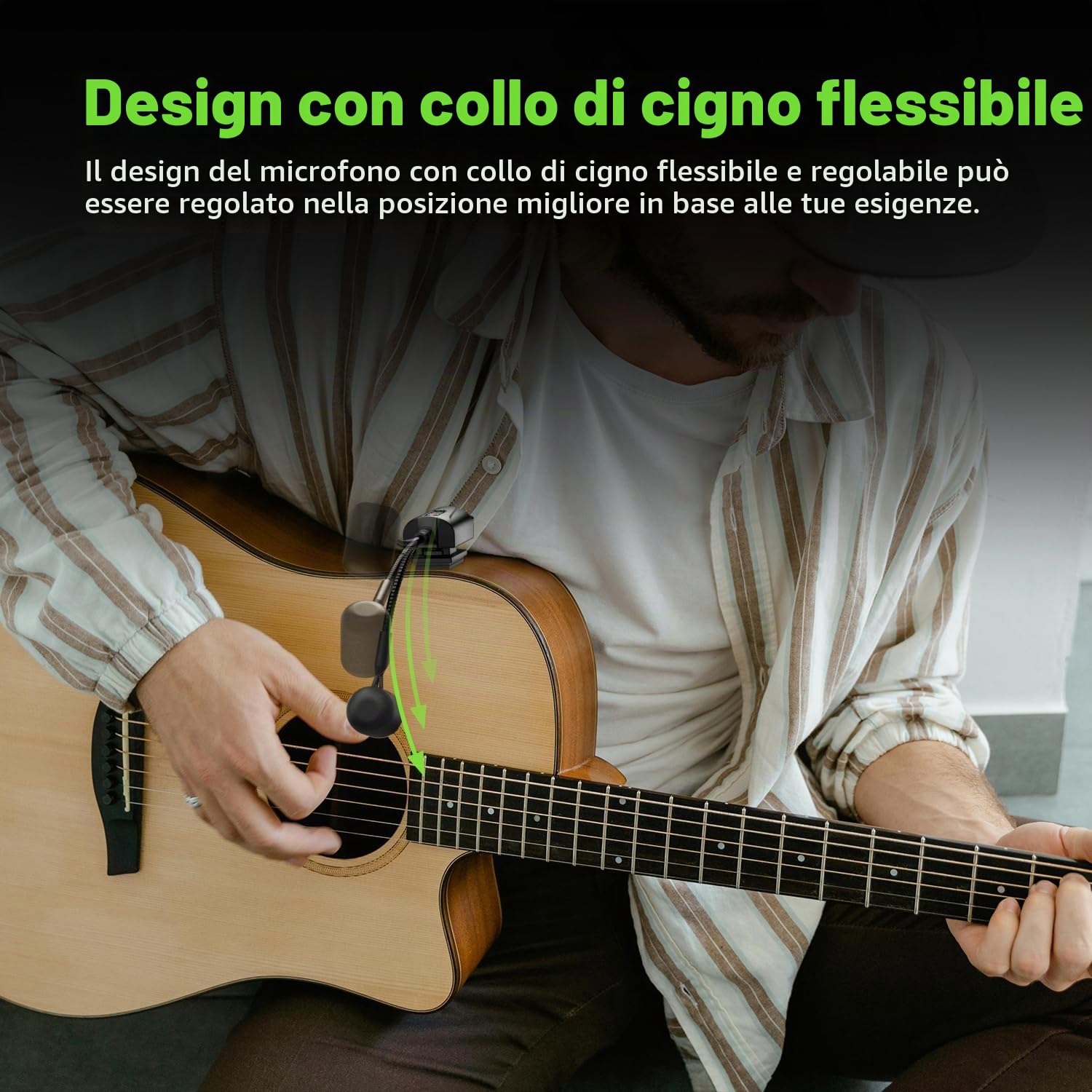 Microfono Wireless per Chitarra UHF, Microfono per Strumenti a Collo D'oca con Trasmettitore e Ricevitore per Chitarre Classiche, Chitarre Acustiche, Sistemi PA, Mixer Audio, Altoparlanti, AT-5
