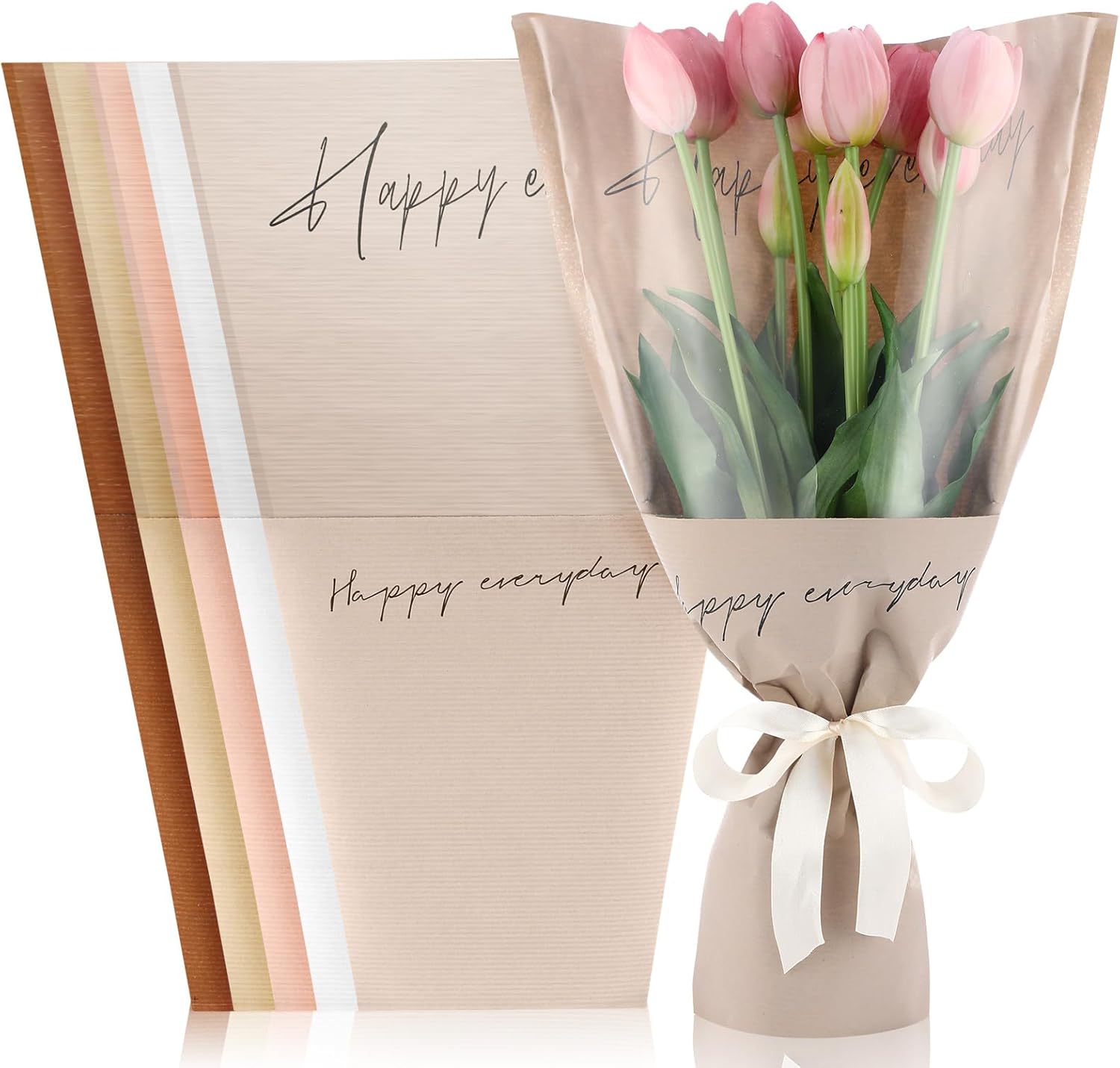 Harloon 100 Pcs Flower Bags for Bouquets Clear Flower Wrapping Papers Sleeves 11 x 5.1 x 17.3in Multiple Florist Packaging Supplies for Valentine's Day Mother's Day Anniversary Wedding(Colorful)