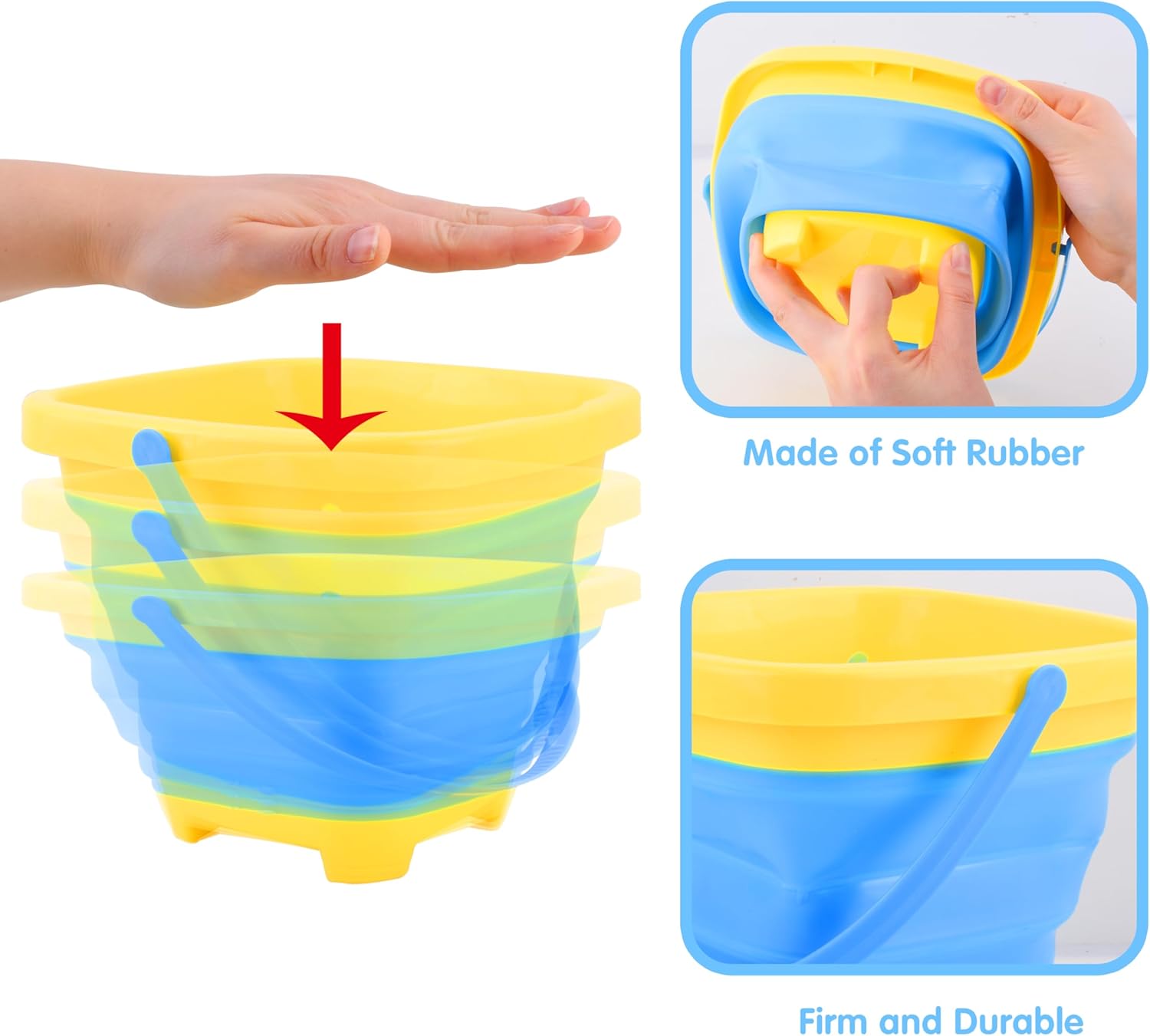 JOYIN 4 Collapsible Basket Portable Buckets, 2L Square Foldable Pail Bucket for Summer Beach, Camping Gear, Space Saving Outdoor Waterpot, Fishing Water Pail, Easter Egg Hunting