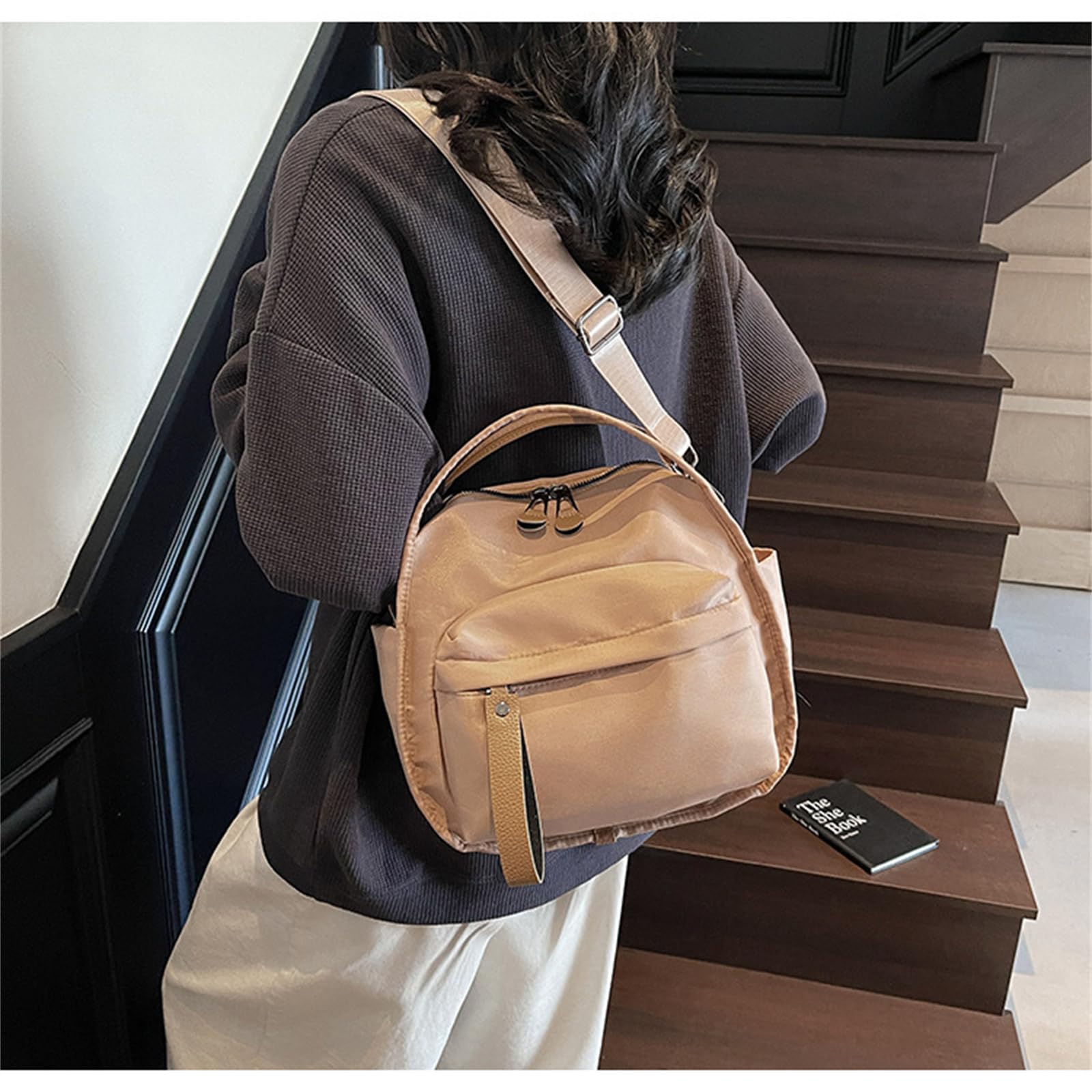Borsa A Tracolla da Donna in Tessuto Oxford, Semplice, Leggera, Casual Ed Elegante-Nero