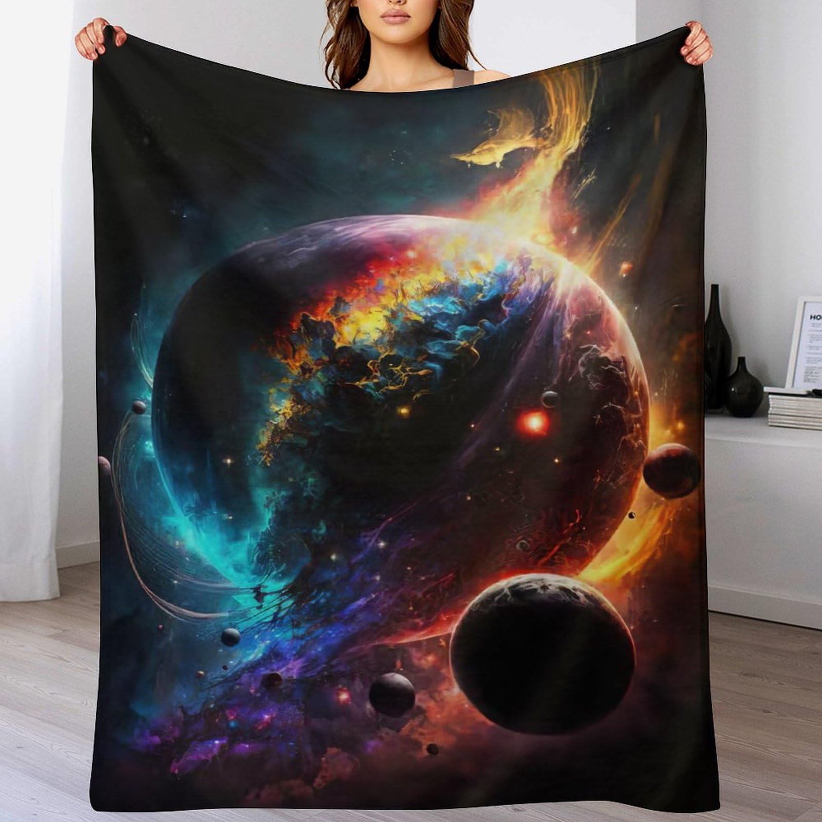 Couverture planète en flannel chaude et douce lavable en machine pour l'hiver