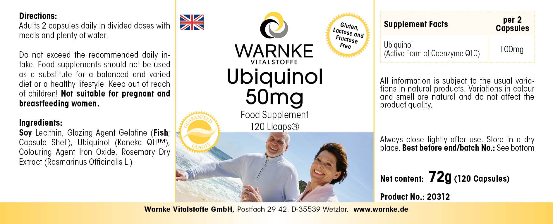 Ubiquinol Kaneka QH - 120 Kapseln - Coenzym Q10 aktive Form - hochdosiert | Warnke Vitalstoffe - Deutsche Apothekenqualität