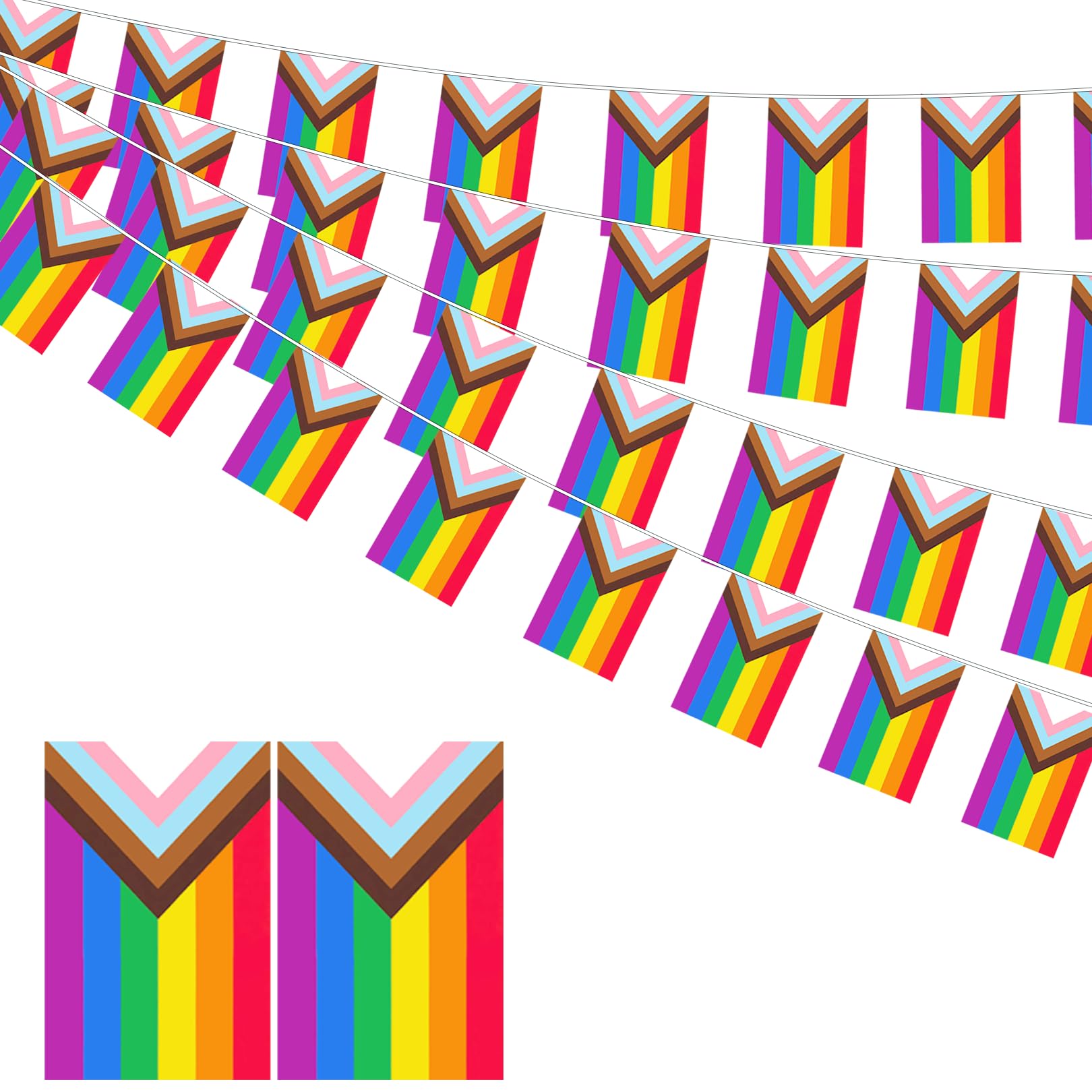 Solihigh 10 Meter Progress Pride Flags Rainbow Bunting Banner 38 Pcs - Rectangle Gay LGBTQ Rainbow Pride Flag Banner for Pride Month Decorations, Home, Balcony, Bars,Festival Decorations