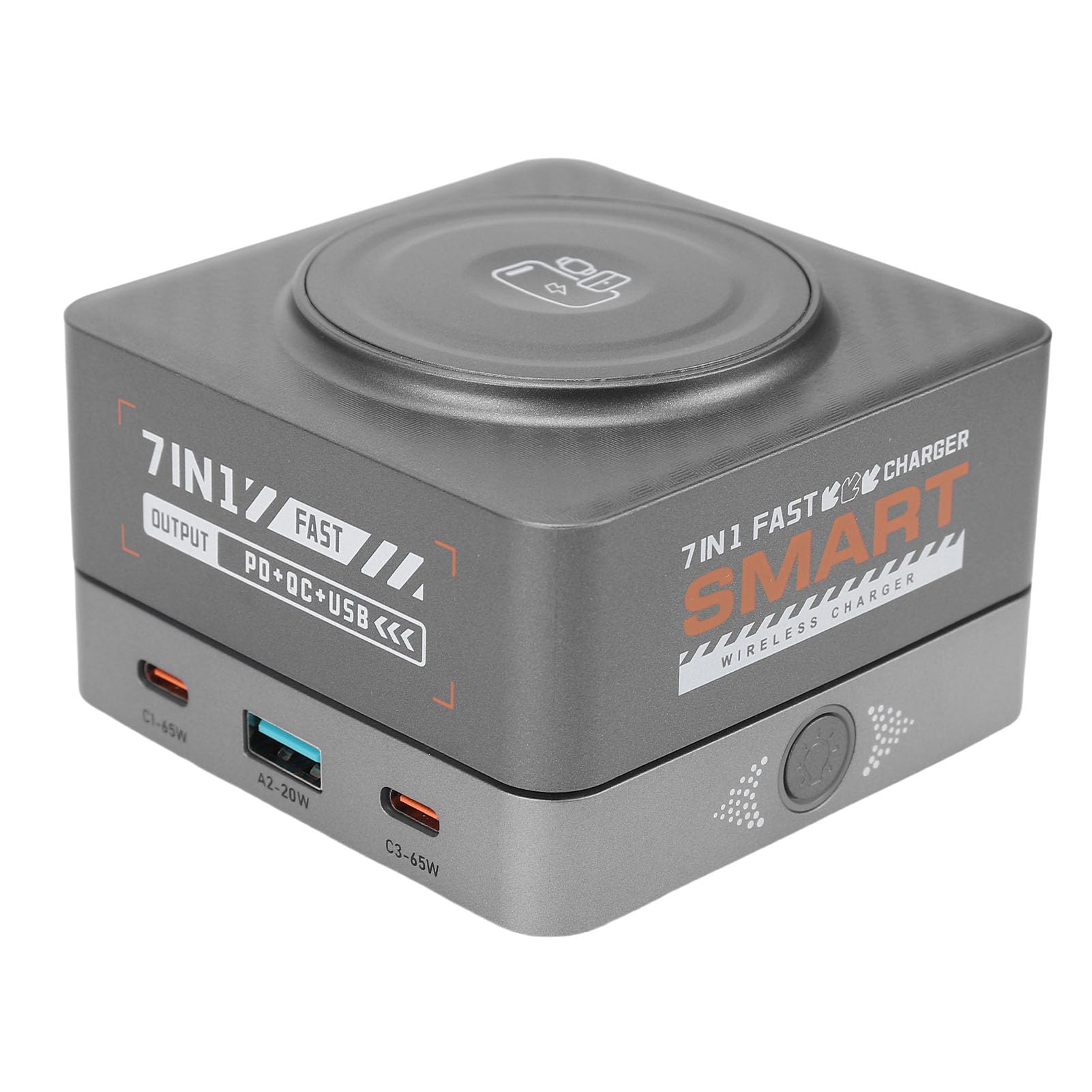Diyeeni Stazione di Ricarica da Tavolo a 6 Porte, Hub Caricabatterie Rapido da Parete da 80 W con Caricabatterie Wireless per Smartphone, Tablet e Altro, Stazione di Ricarica USB (Spina europea)