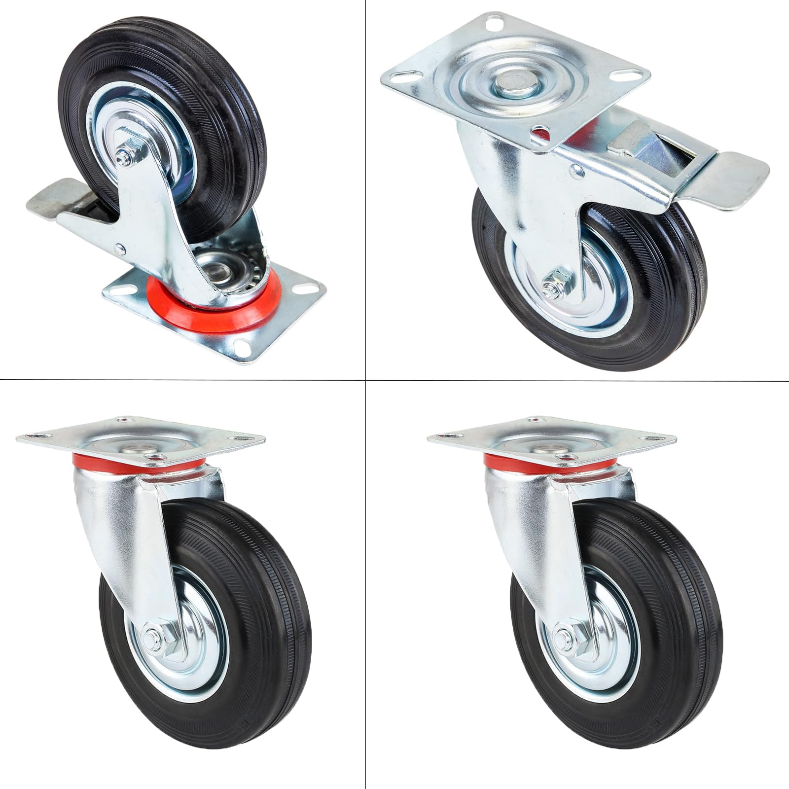 Ruedas para cargas pesadas 125 mm con freno 4 ruedas de transporte 400 kg giratorias 360° goma