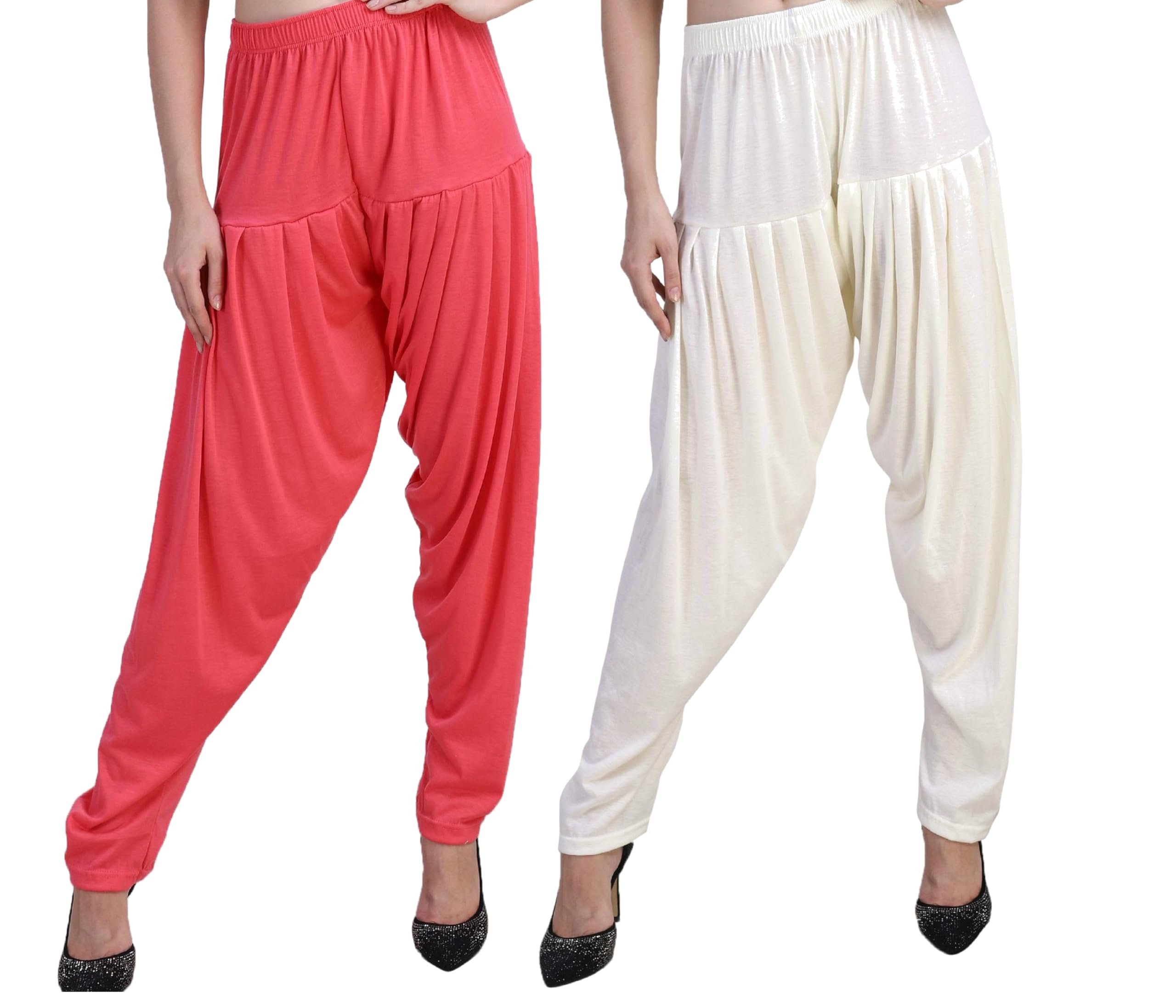 magilam Womens Viscose Lycra Dhoti Patiyala Salwar Harem Bottoms Pants Combo Pack of 2 (DarkMaroon:: White)-picture-29