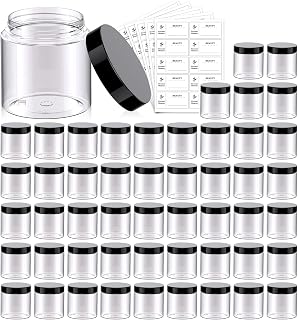 EternalMoment 50 Pack 4oz Clear Plastic Jars with Black Lids - Leakproof Slime, Lotion, Makeup Containers for Travel Storage
