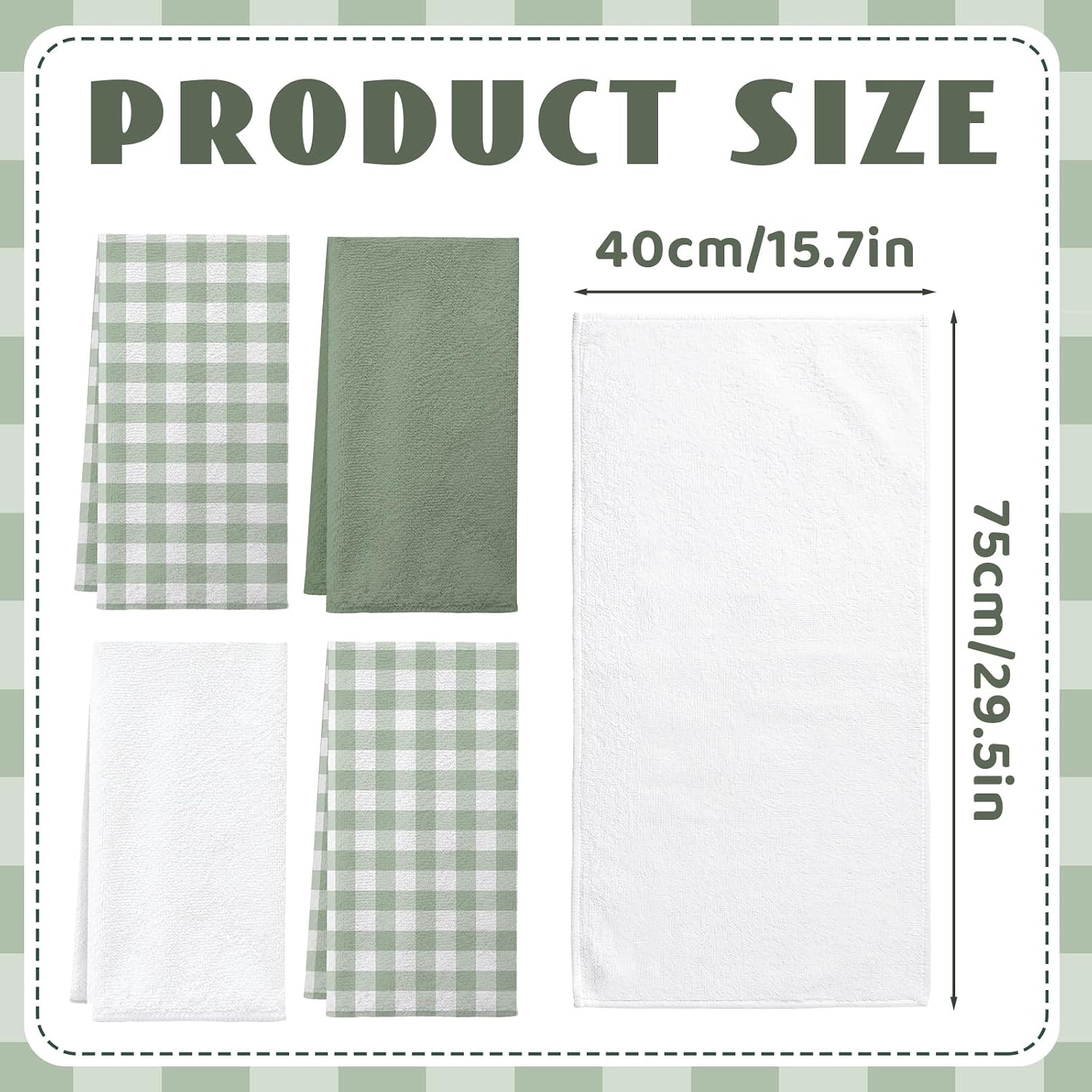 Mindsoft 4 Pcs Gingham Kitchen Towels Set Gingham Dish Towels 29.5 x 15.7 Inch Quick-Drying Hand Tea Towel for Farmhouse Restaurant Accessories Kitchen Decor(Sage Green and White)