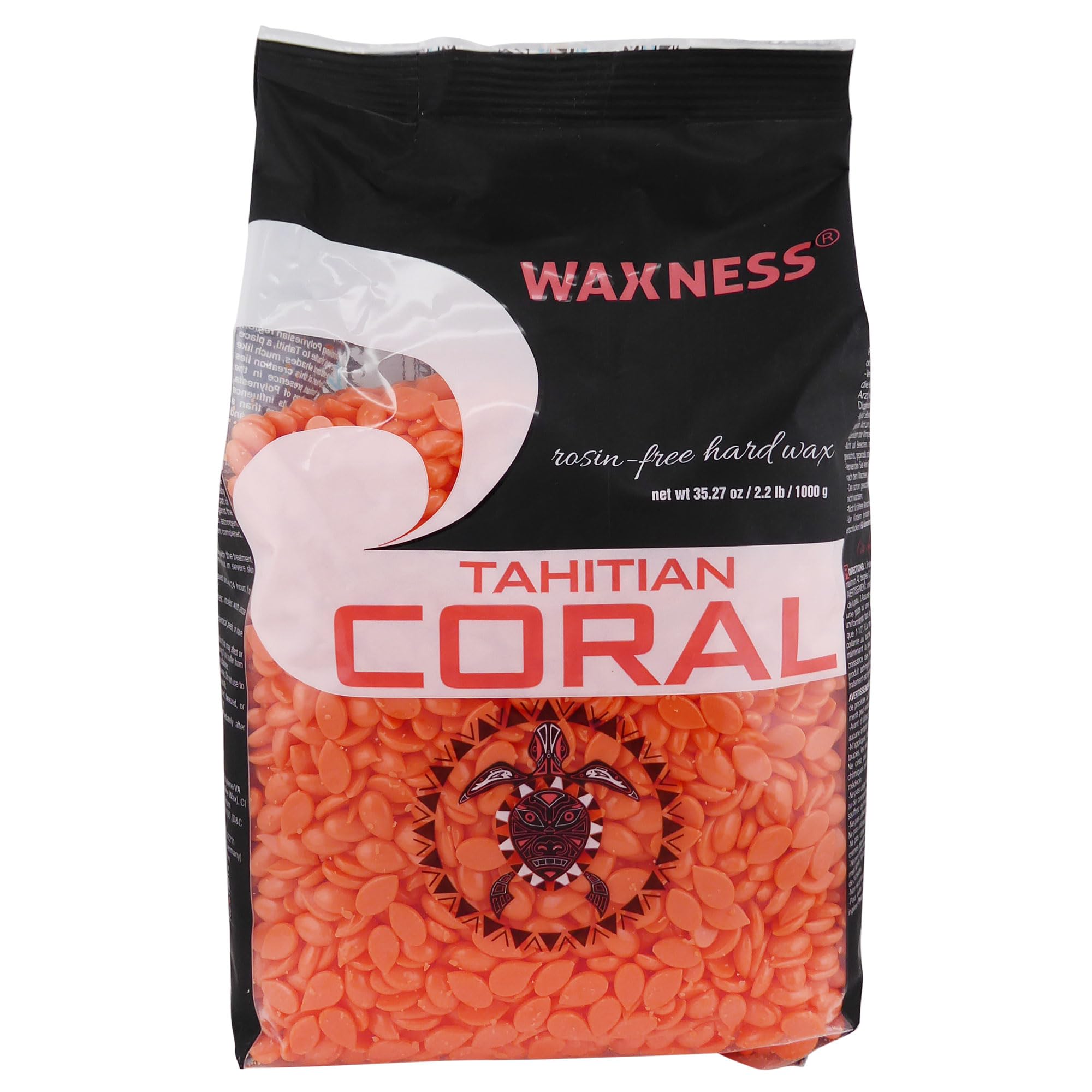 Waxness Tahitian Coral Hard Wax Beads 2.2 lb (1 kg) – Creamy Texture with Strong Grip for Bikini & Coarse Hair, Smooth Application for Sensitive Skin