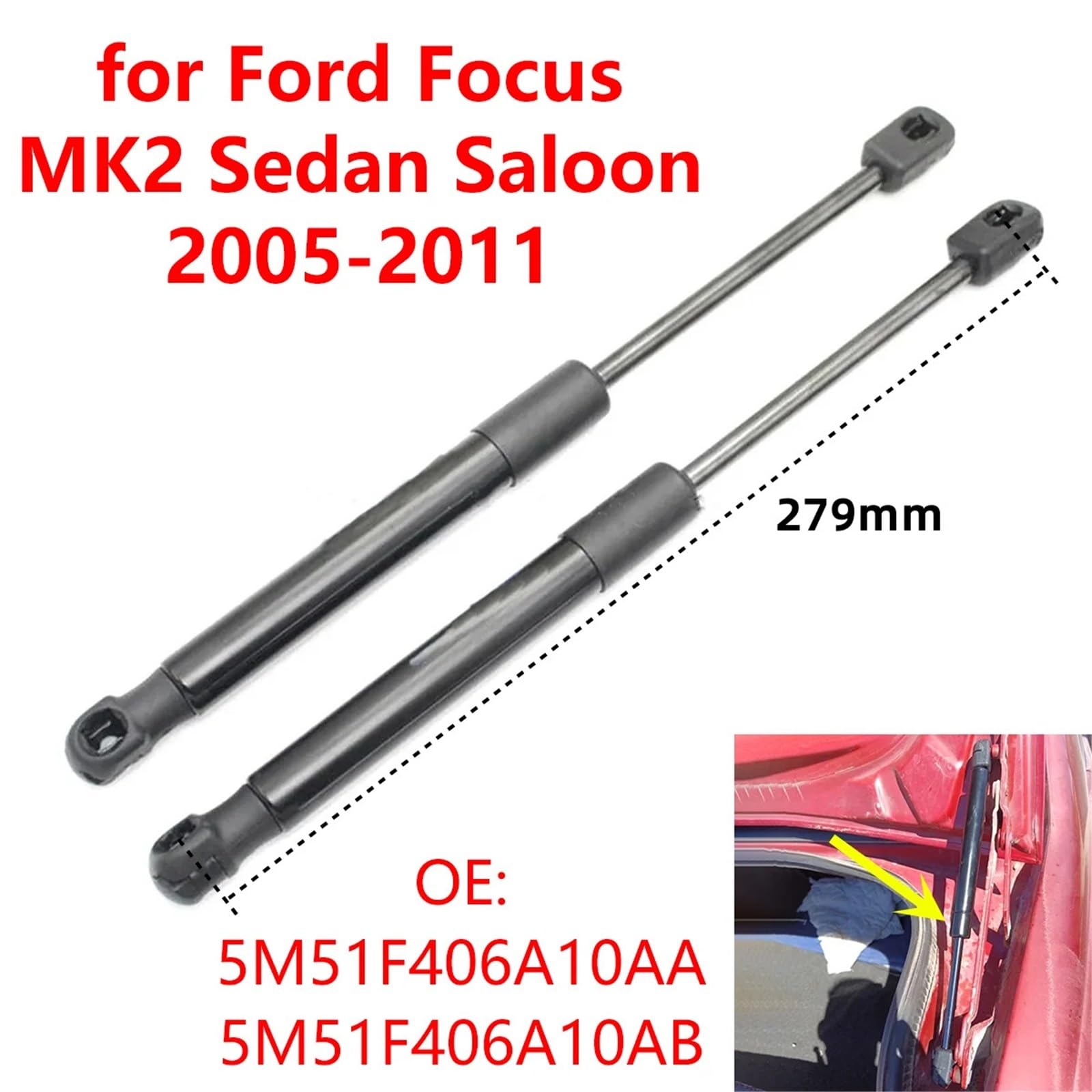 Amortyzator gazowy sprężyna gazowa 2 szt. 5M51F406A10AA, siłowniki gazowe do tylnej klapy bagażnika, pasujące do Forda Focus MK2 Sedan Sedan 2005-2011