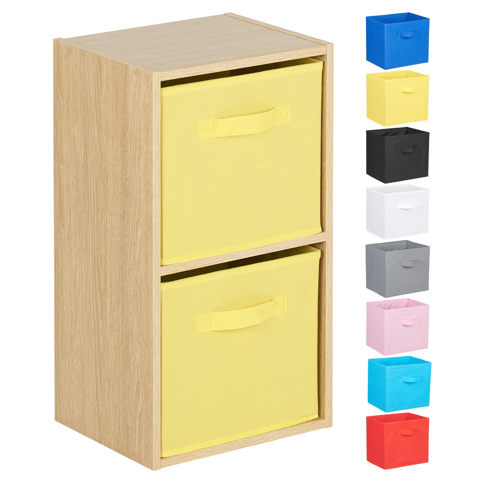 Hartleys Yellow Drawers 2 Tier Oak Cube Unit - Yellow Storage Boxes