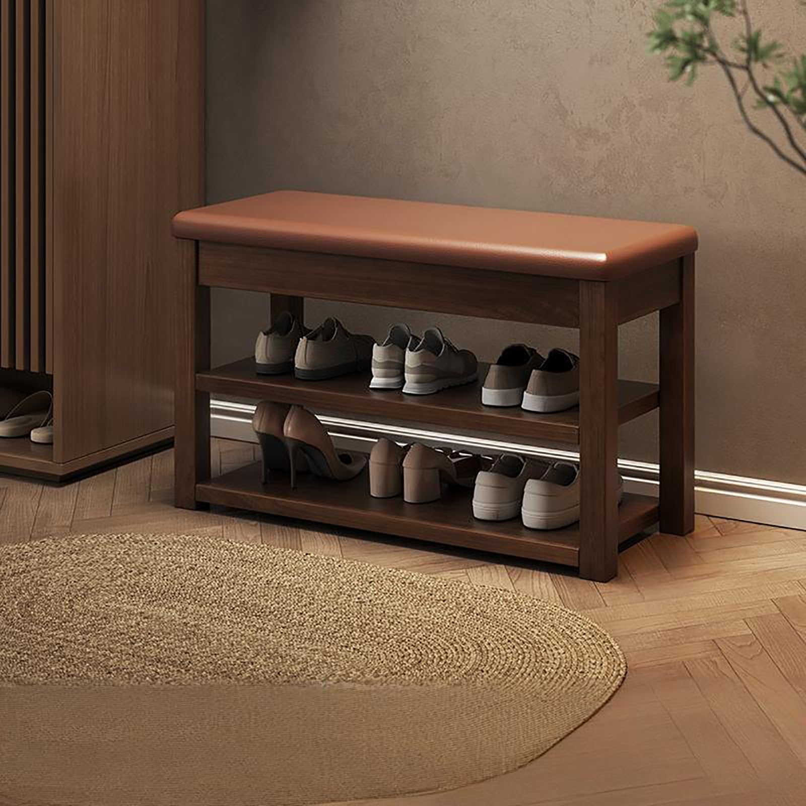 GDMDPTE Multifunctional Shoe Bench with Padded Seat Non-Slip Ottoman Rack for Entryway Living Room & Bedroom - 23.6in Open Storage nizer