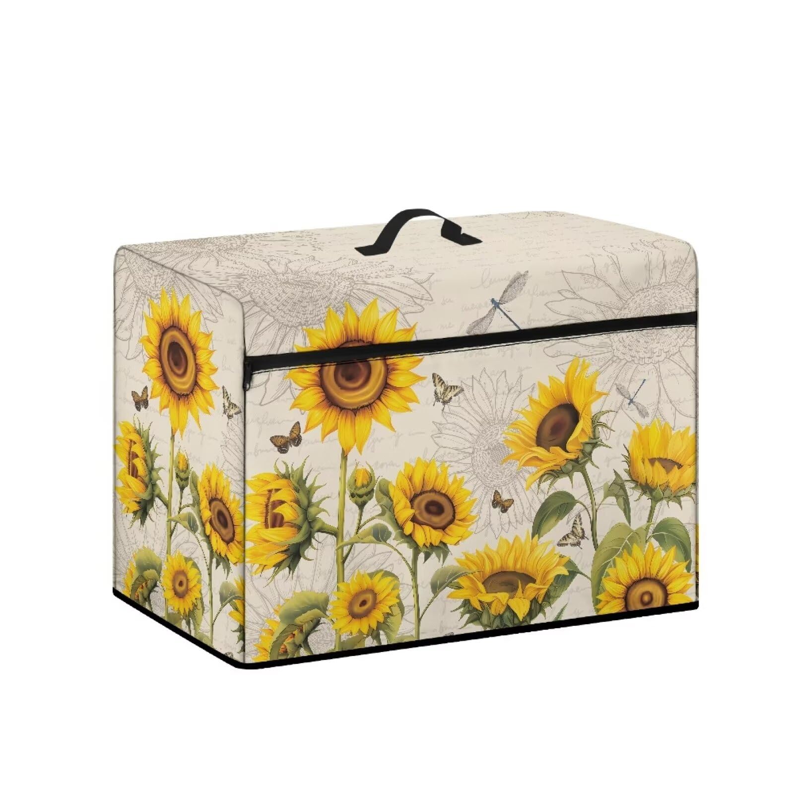 Yuresuaet Sunflower Butterfly Print Wear Resistant Sewing Machine Cover Compatible with Most Standard Sewing Machine with Pockets Waterproof Sewing Machine Covers