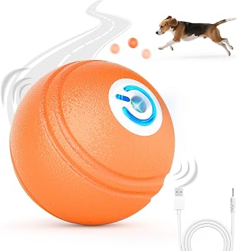 AIPERRO Interactive Dog Toys Ball, Smart Action Activated Rechargeable Pet Toy, TPU Material, IPX7 Waterproof Rating, Automatic Rotating/Bouncing/Moving, Suitable for Small/Medium Dogs-Orange