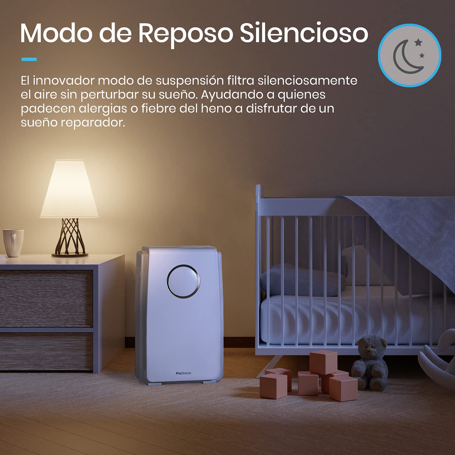 Pro Breeze Purificador de aire 5 en 1 con pre-filtro, filtro HEPA, filtro de carbón activado, catalizador frío y generador de iones negativos. Contra las alergias y los olores (CADR 218, 40 m²)