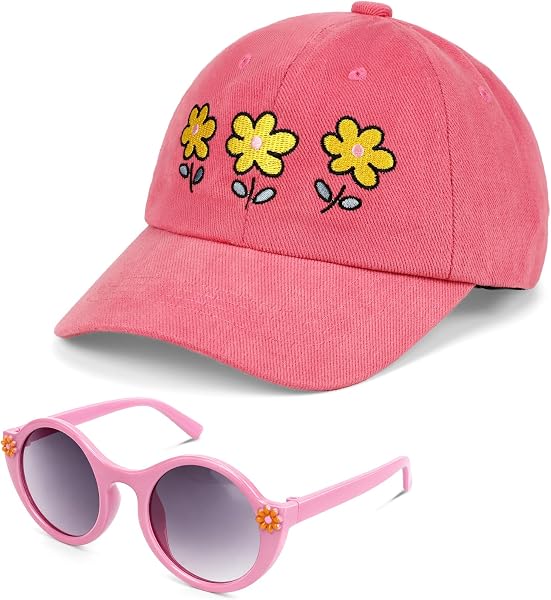 Baseballkappe Mädchen, Kinder Basecap Sonnenbrille Set Verstellbare Trucker Cap Baumwoll Baseball Cap Sommer Kappe Sonnenhut für Mädchen - 1