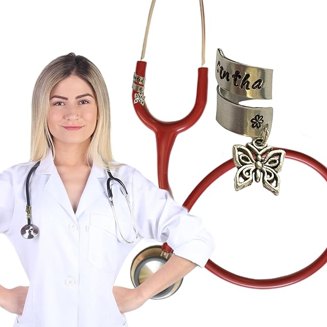 Personalised Stethoscope ID Tag, Identification Name Tag with custom birthstone crystal and silver Charm, Steth Charm, Medical student Gift, Personalised ID Charm Name Tag Nurse Doctor Vet nurse