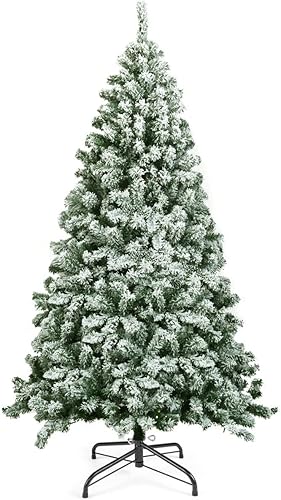 Miniatura 10 de Goplus - Árbol de Navidad flocado de nieve 45 pies pino artificial con bisagras con ramas de PVC y soporte de metal plegable sólido sin iluminación