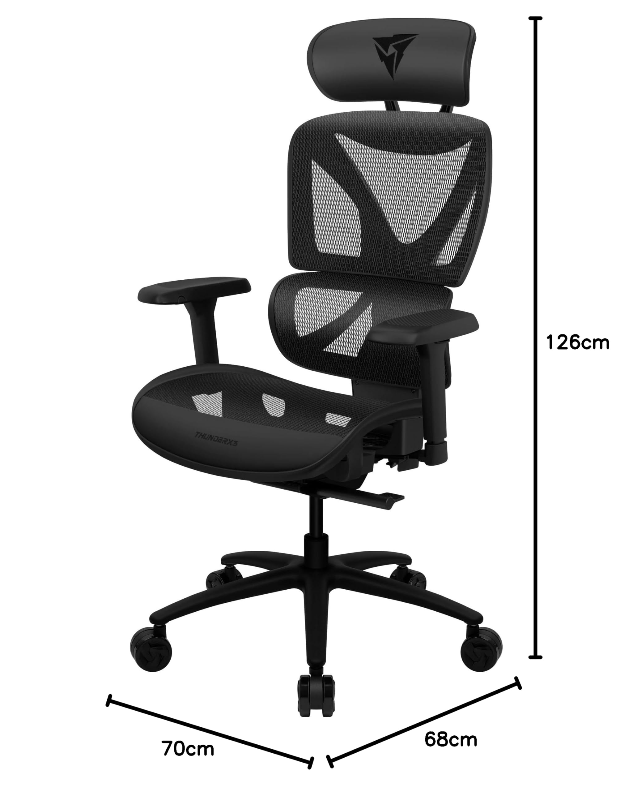 ThunderX3 XTC Silla de Oficina Ergonómica de Malla, Negro | Silla de oficina ergonómica, respaldo alto de malla transpirable, con ruedas, ideal escritorio y teletrabajo