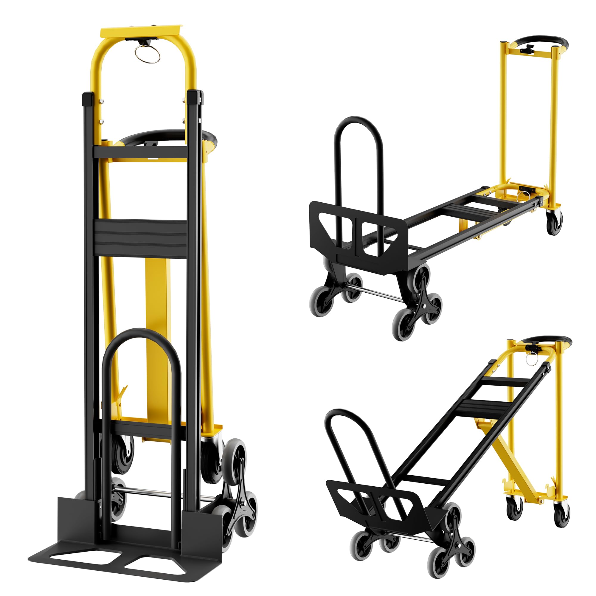 Carretilla Plegable 3 en 1, Carretilla con Ruedas para Subir Escaleras Resistentes a Pinchazos, Capacidad de Carga de 340 Kg, Material de Aleación de Aluminio, Correas Elásticas
