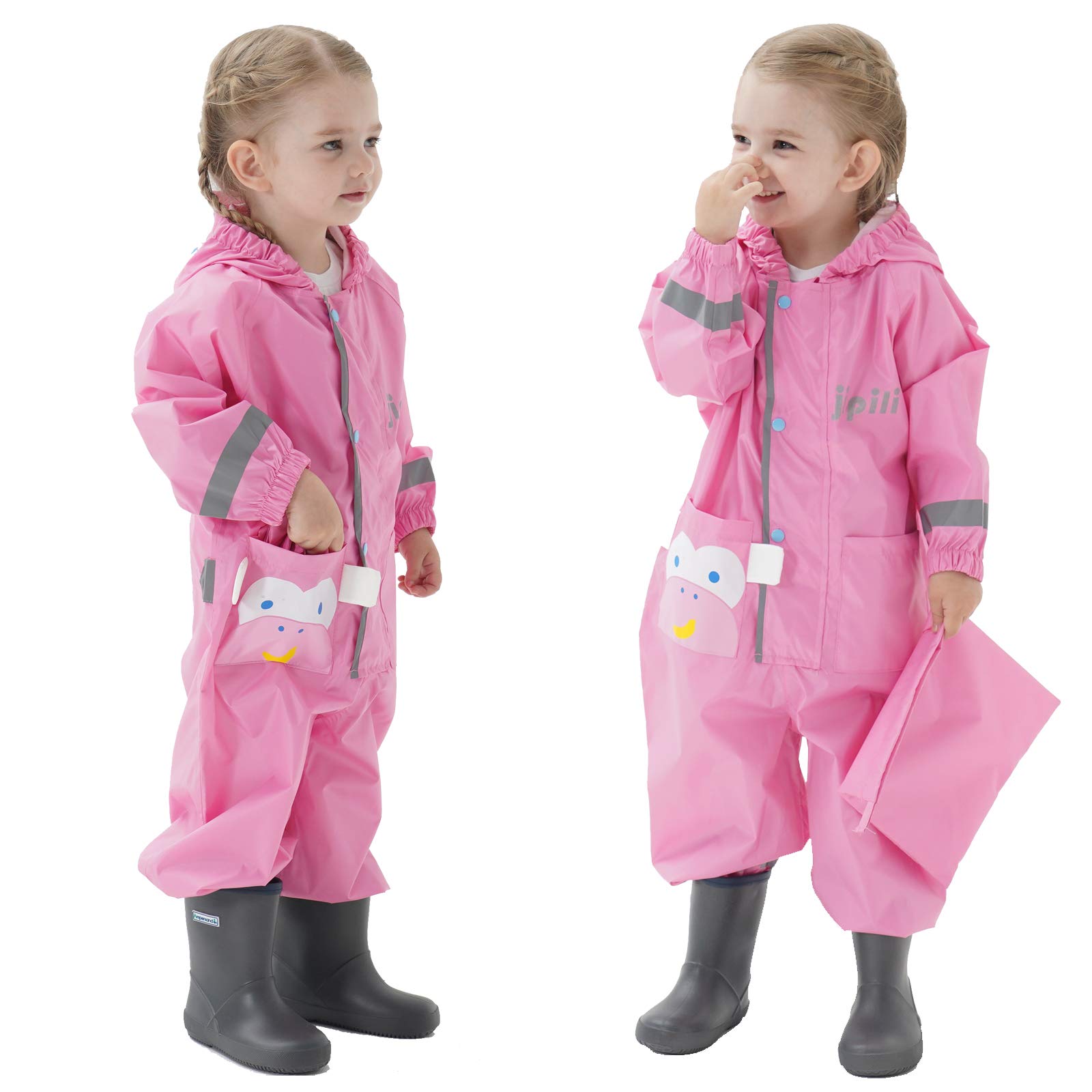 Impermeables para Bebé Niñas Niños Chubasqueros Chaquetas Capa de Lluvia Encapuchado Mono de Bolsillo Patrón Animal Reflectante Abrigos Impermeables Unisex Bebé Infante Niños 1-8 Años