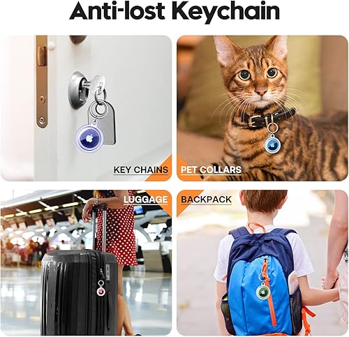 Miniatura 5 de Paquete de 4 soportes para Airtag, funda impermeable para Apple AirTag con llavero, a prueba de golpes y polvo para rastreo de mascotas, bolsos,