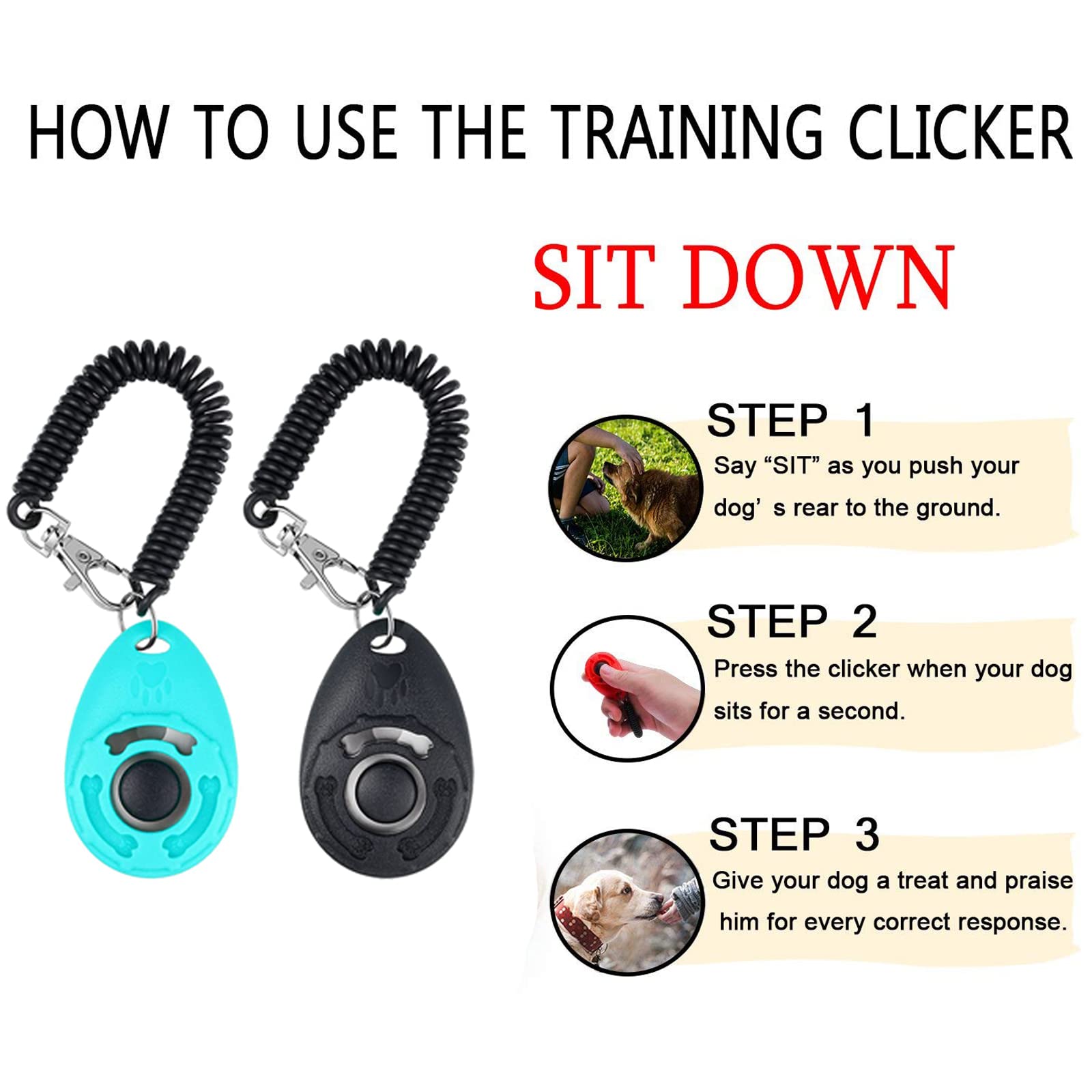2 Pezzi Clicker per Cani, Formazione Clicker, Training Clicker, Clicker Professionale con Cinturino da Polso per Cane Gatto Cavallo