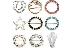 8 PCS Scarf Rings for Women - Alloy Pearl Rhinestone Round Clips