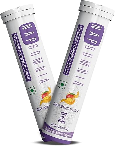 NAPSOMNIA Tabletas efervescentes de melatonina (arándano, 30 unidades) Cápsulas de melatonina solubles con L-teanina, manzanilla y más Suplemento