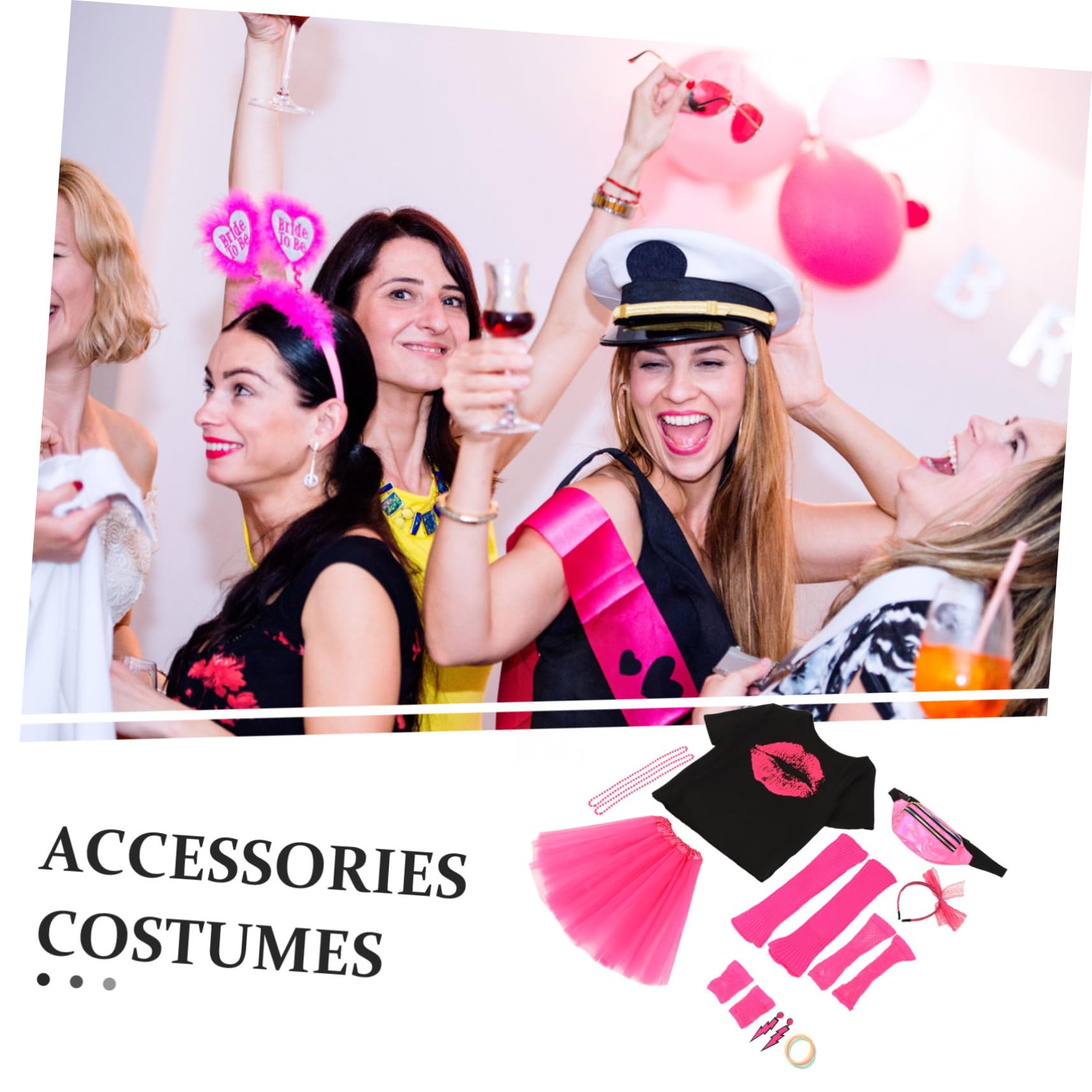 Holibanna Traje De Fiesta Años Mujer Accesorio De Disfraces Collar Pulsera Pendientes Guantes De Malla Para Fiesta Temática Disfraces Accesorios Para