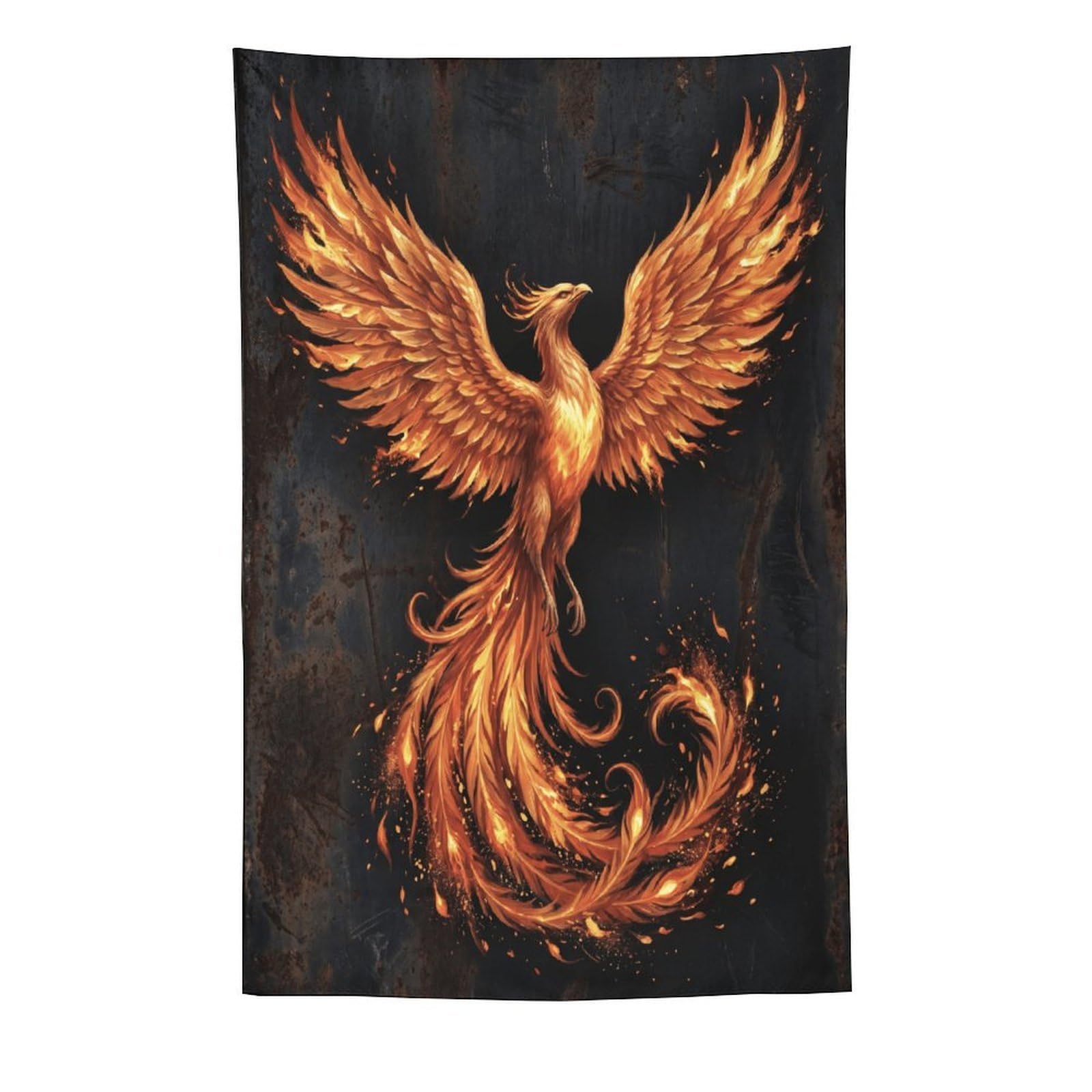 H3B8U2Y5 Rising Fire Phoenix Wall Tapestry, Surrealist Style, Mythic Flame