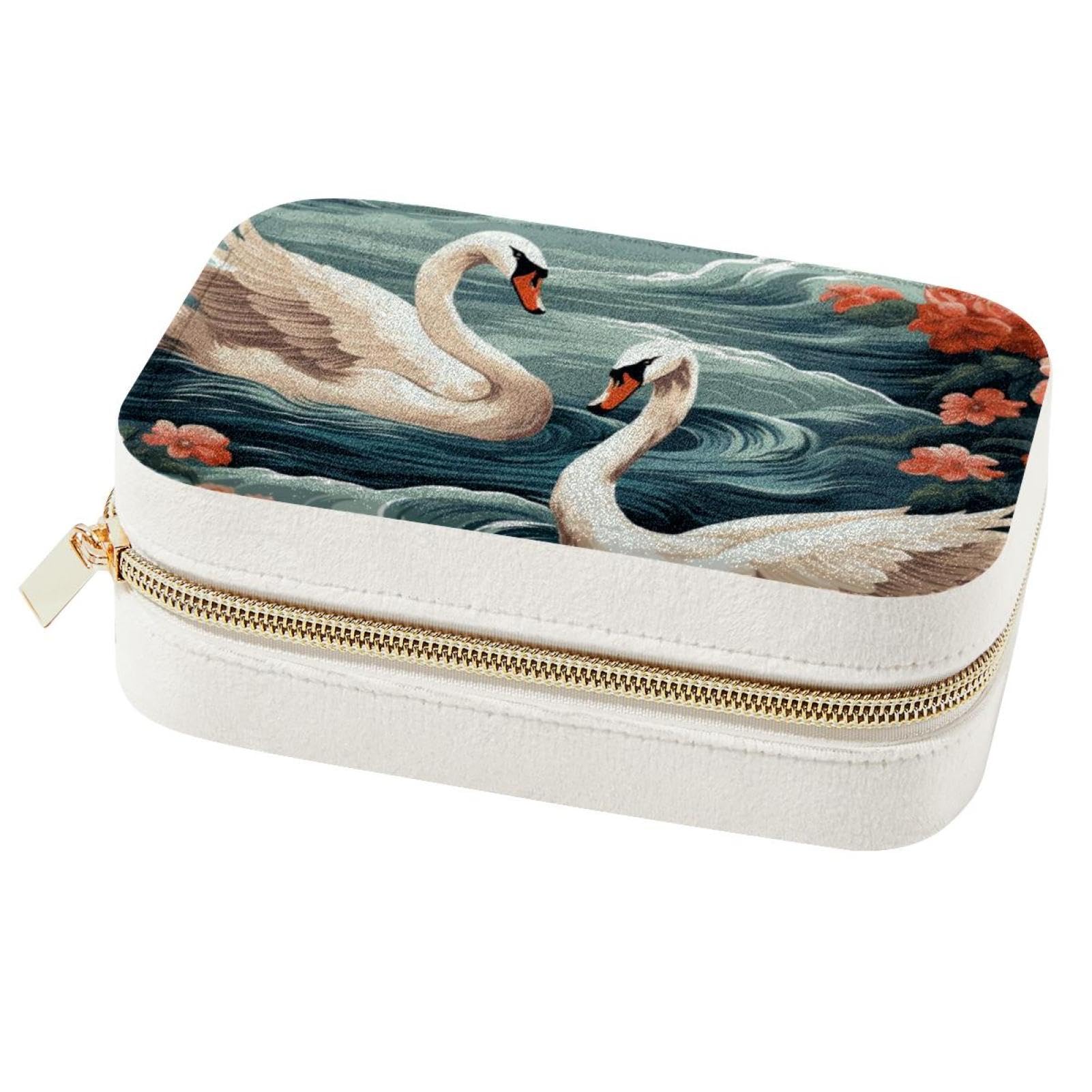 Boîte à bijoux de voyage Swan en velours avec compartiments amovibles